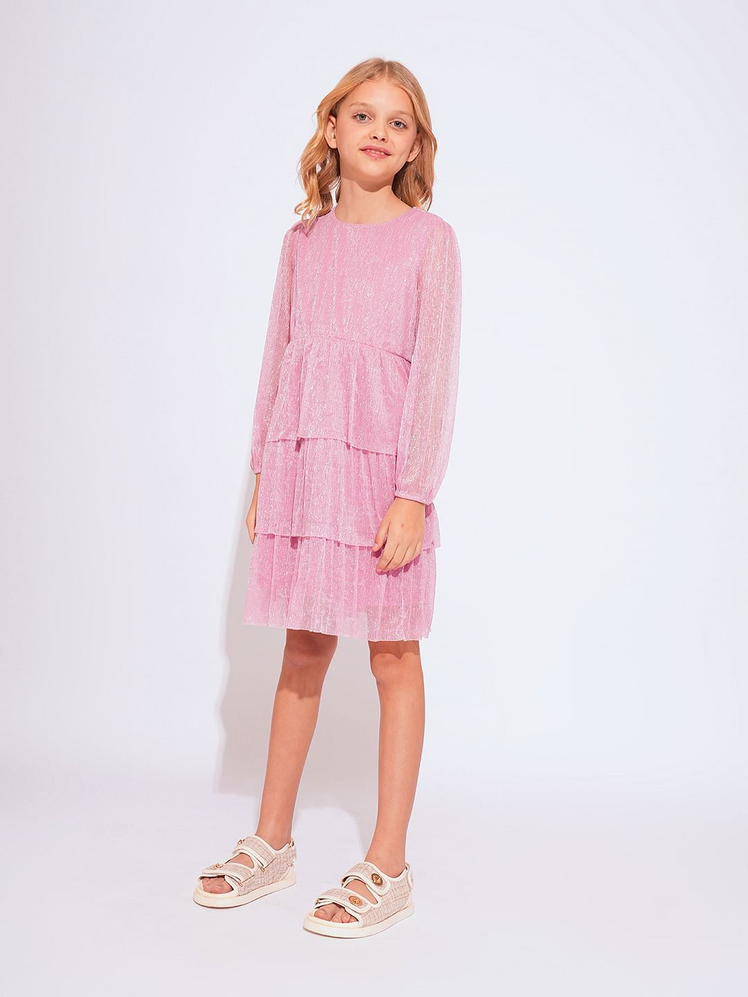 Girls Pink Shimmer Fit & Flare Dress