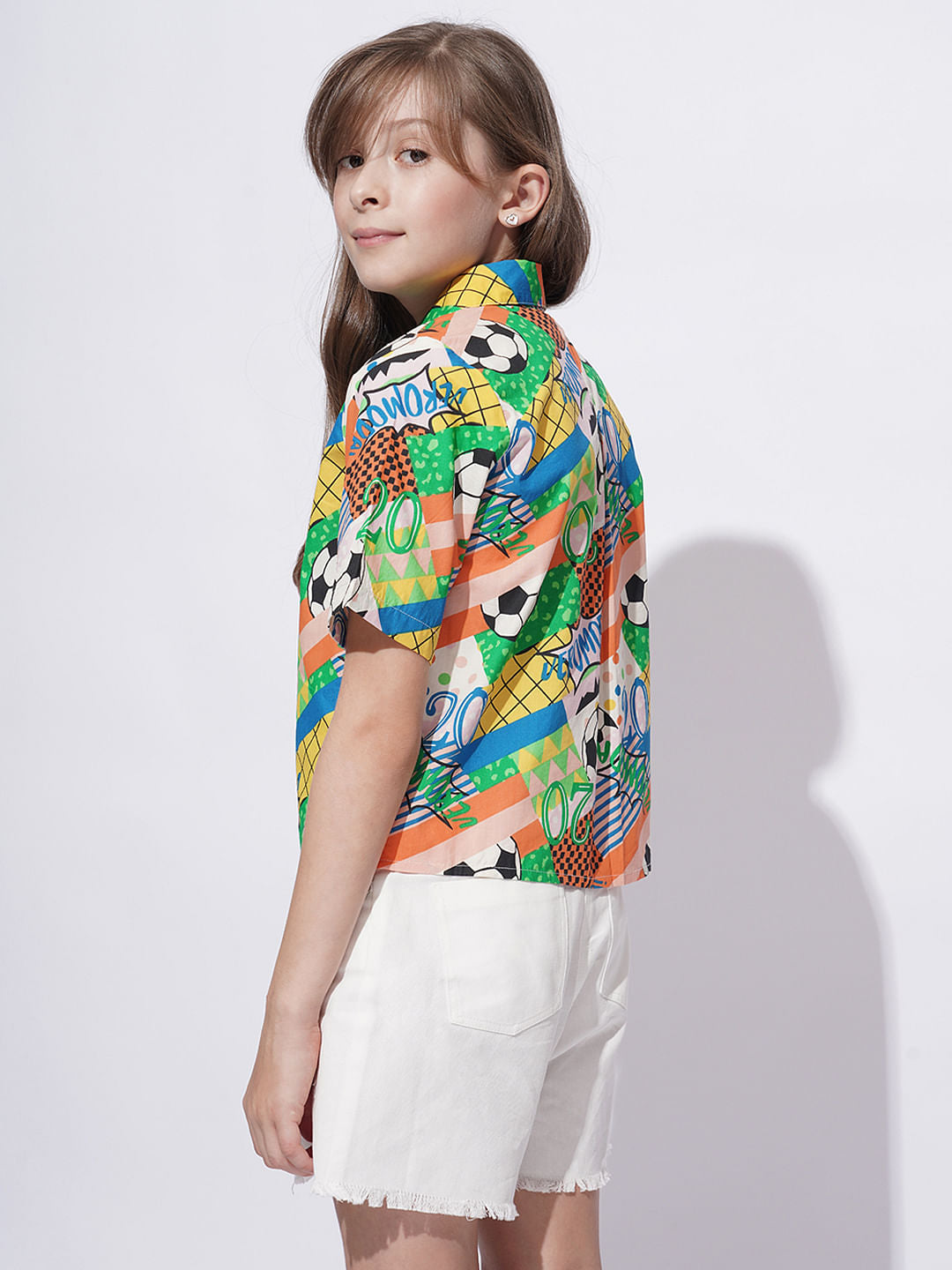 Girls Multi-Colour Printed Cotton Shirt