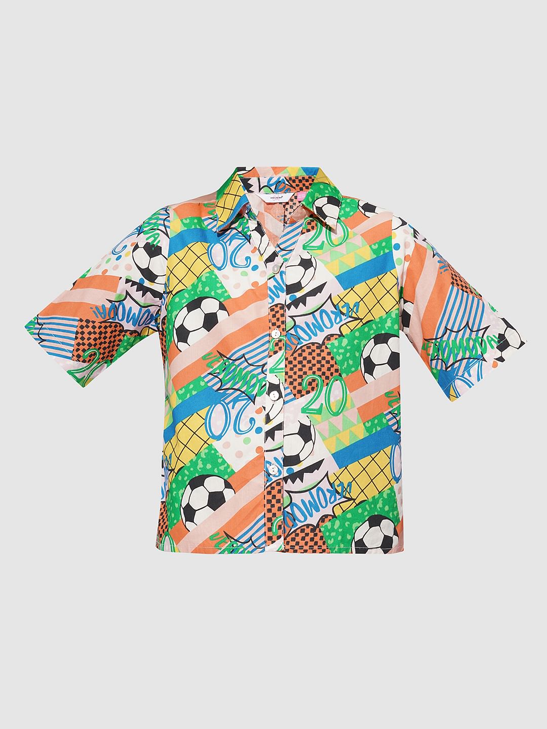 Girls Multi-Colour Printed Cotton Shirt