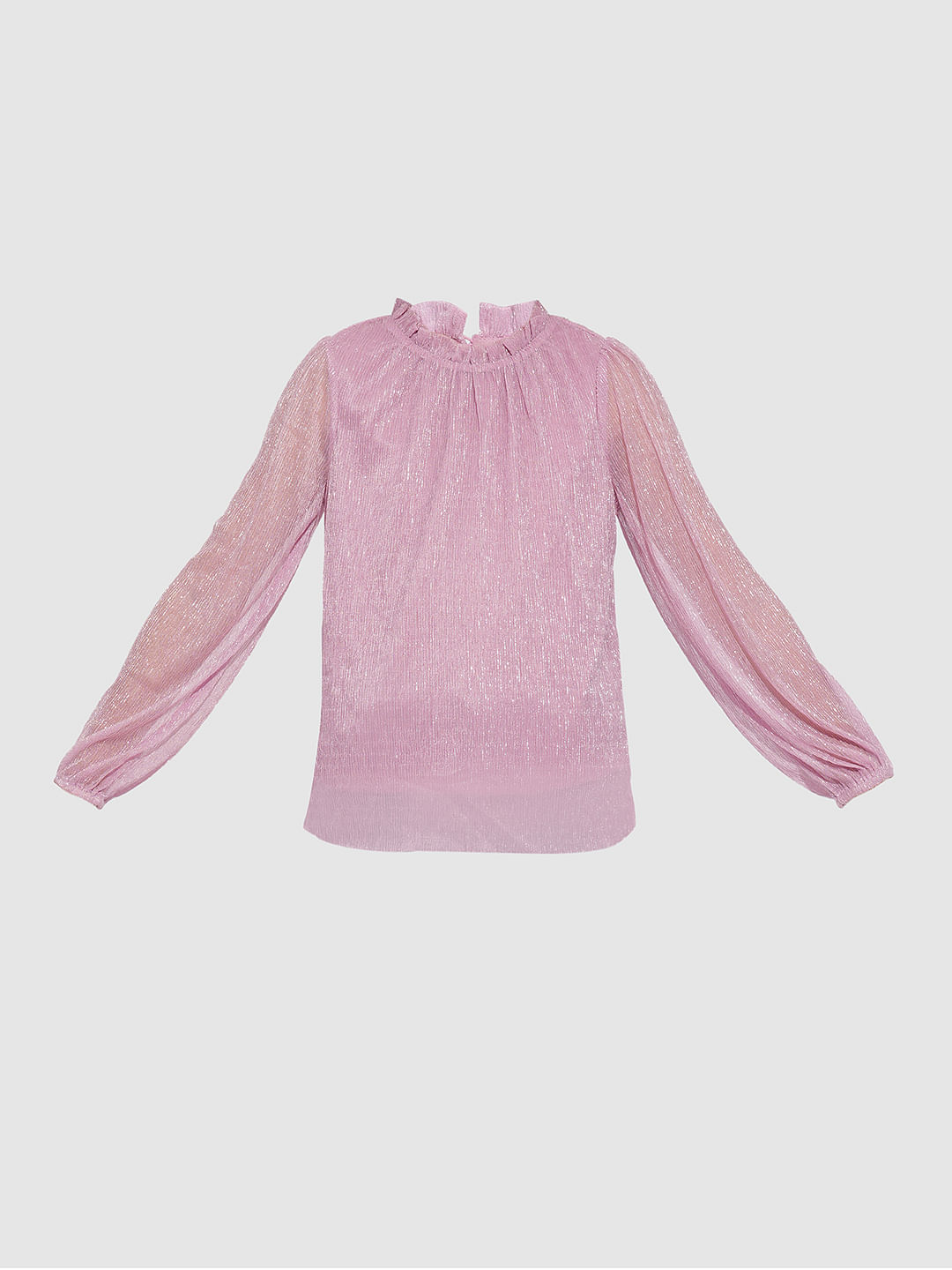 Girls Pink Plisse Shimmer Top