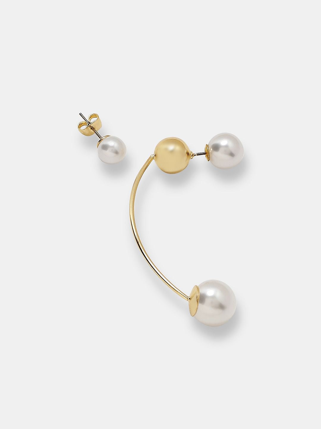 Gold Pearl Curved Earring
