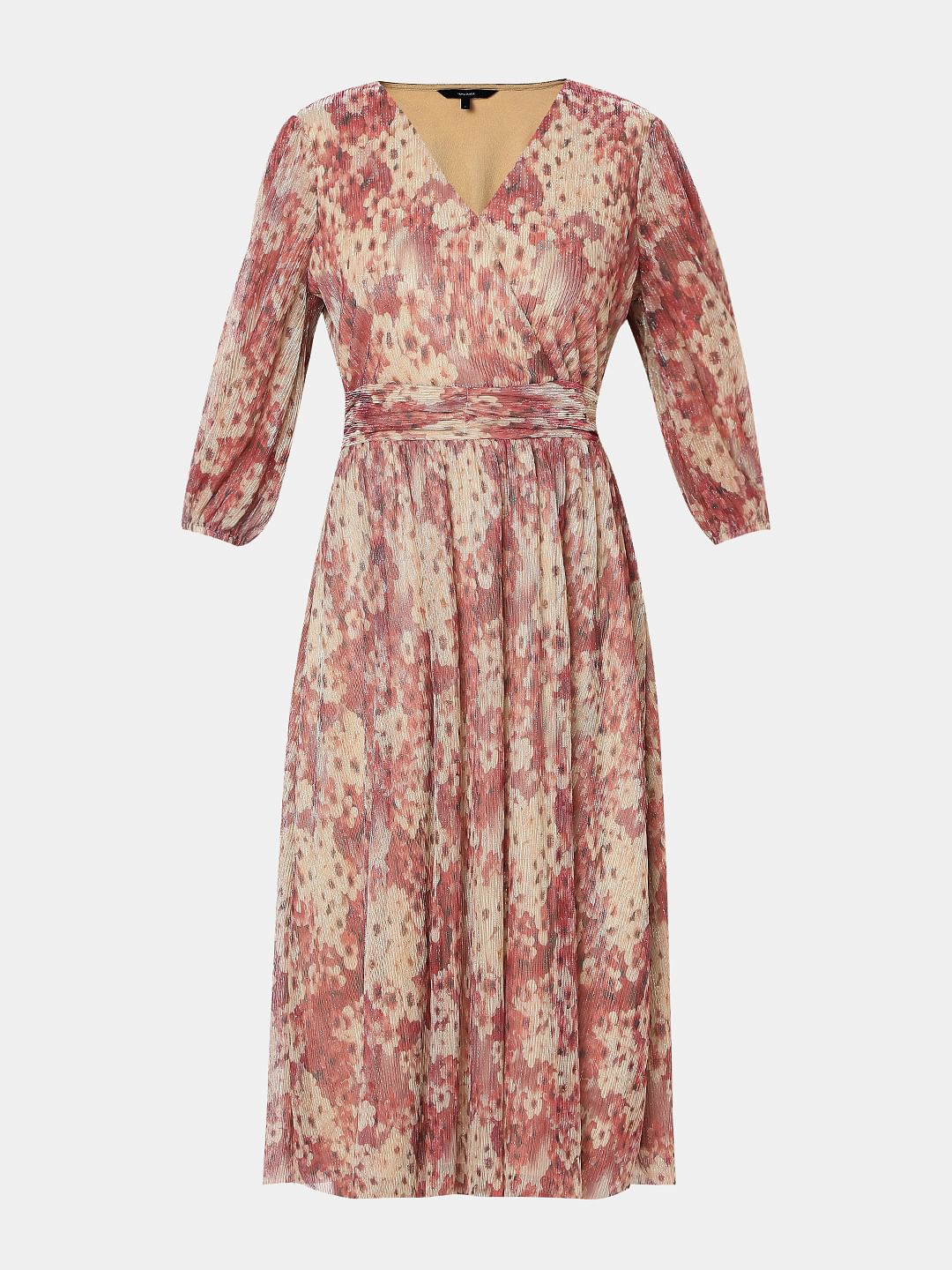 Beige Printed Midi Dress