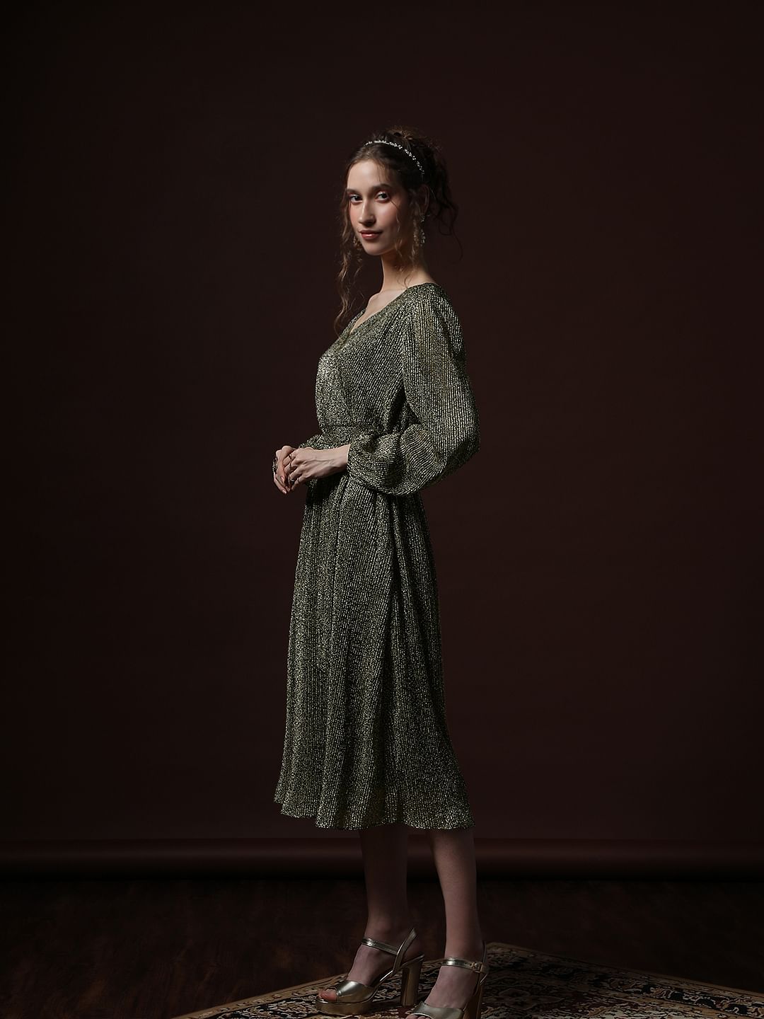 Black Shimmer Wrap Dress