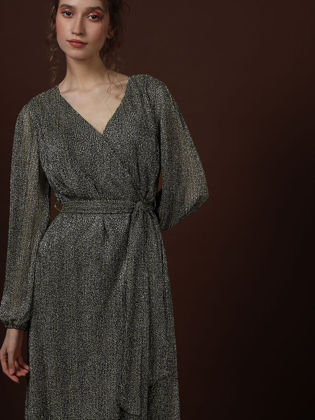 Black Shimmer Wrap Dress