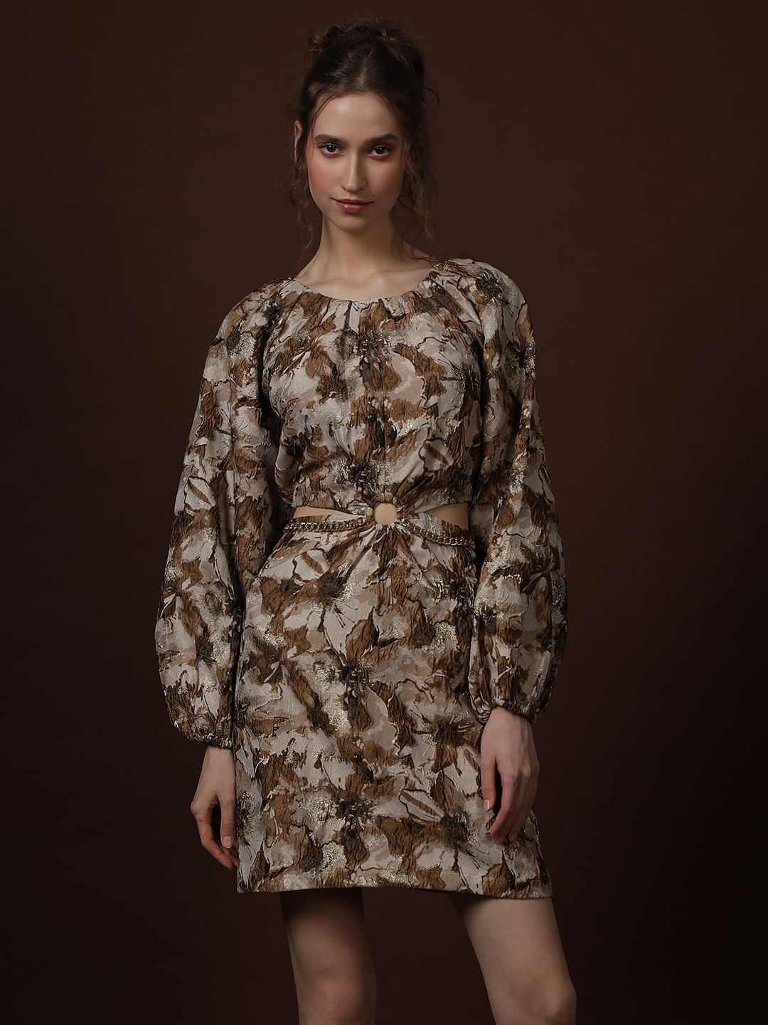 Gold Floral Jaquard Dress