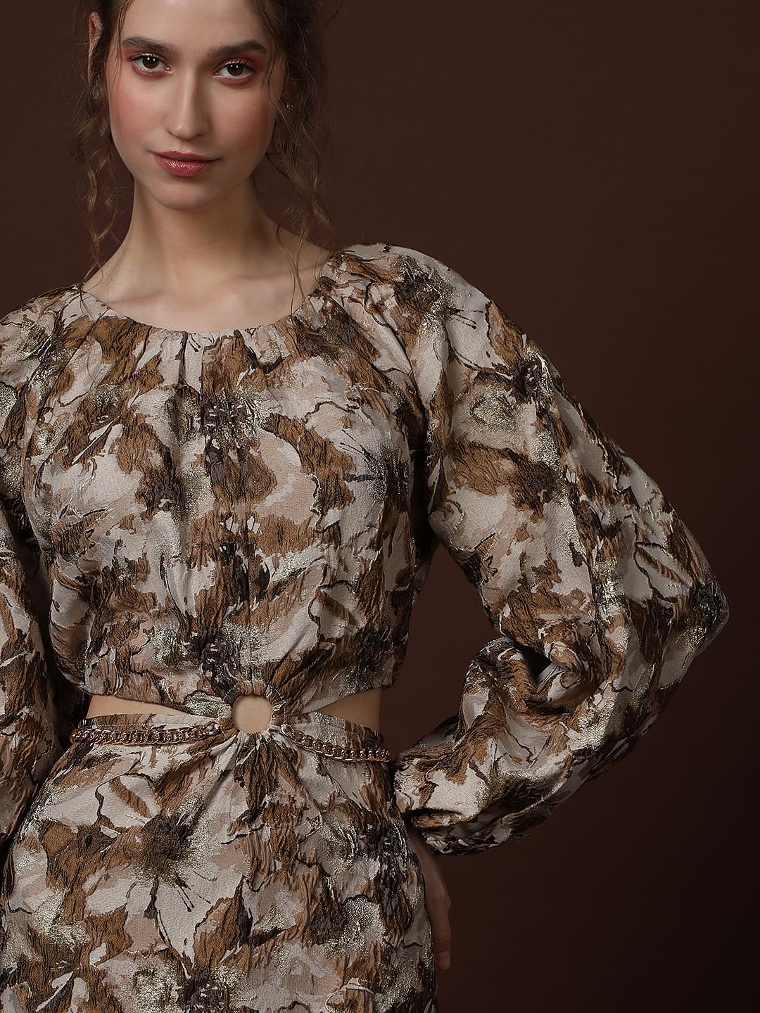 Gold Floral Jaquard Dress