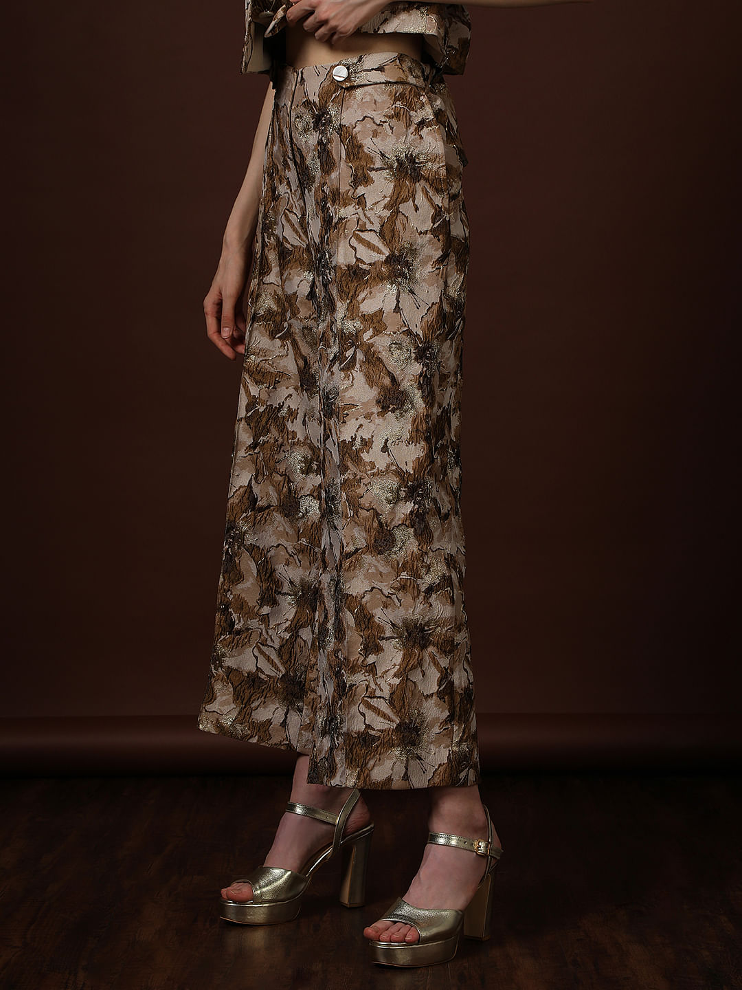 Gold Floral Jaquard Pant