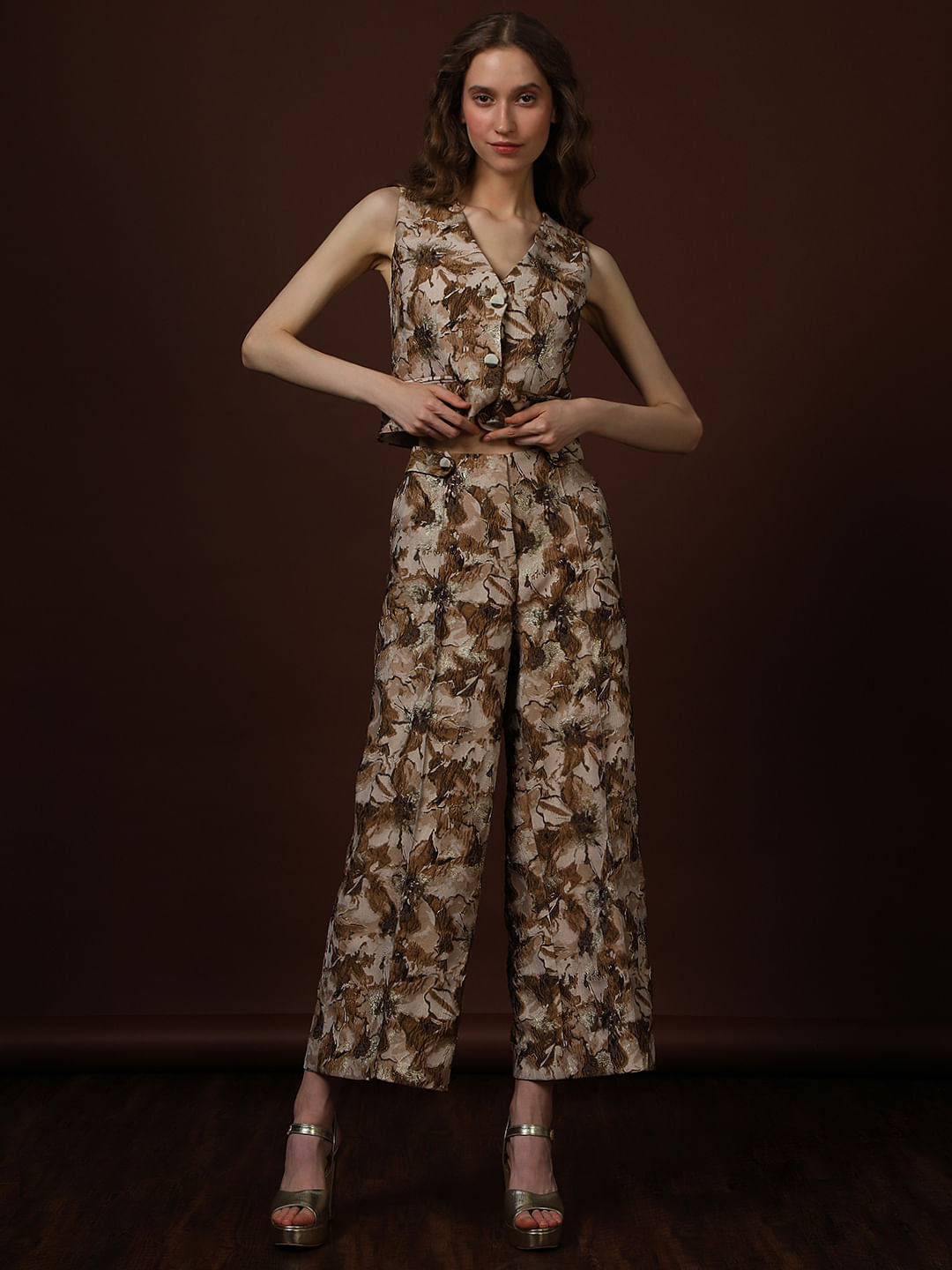 Gold Floral Jaquard Pant