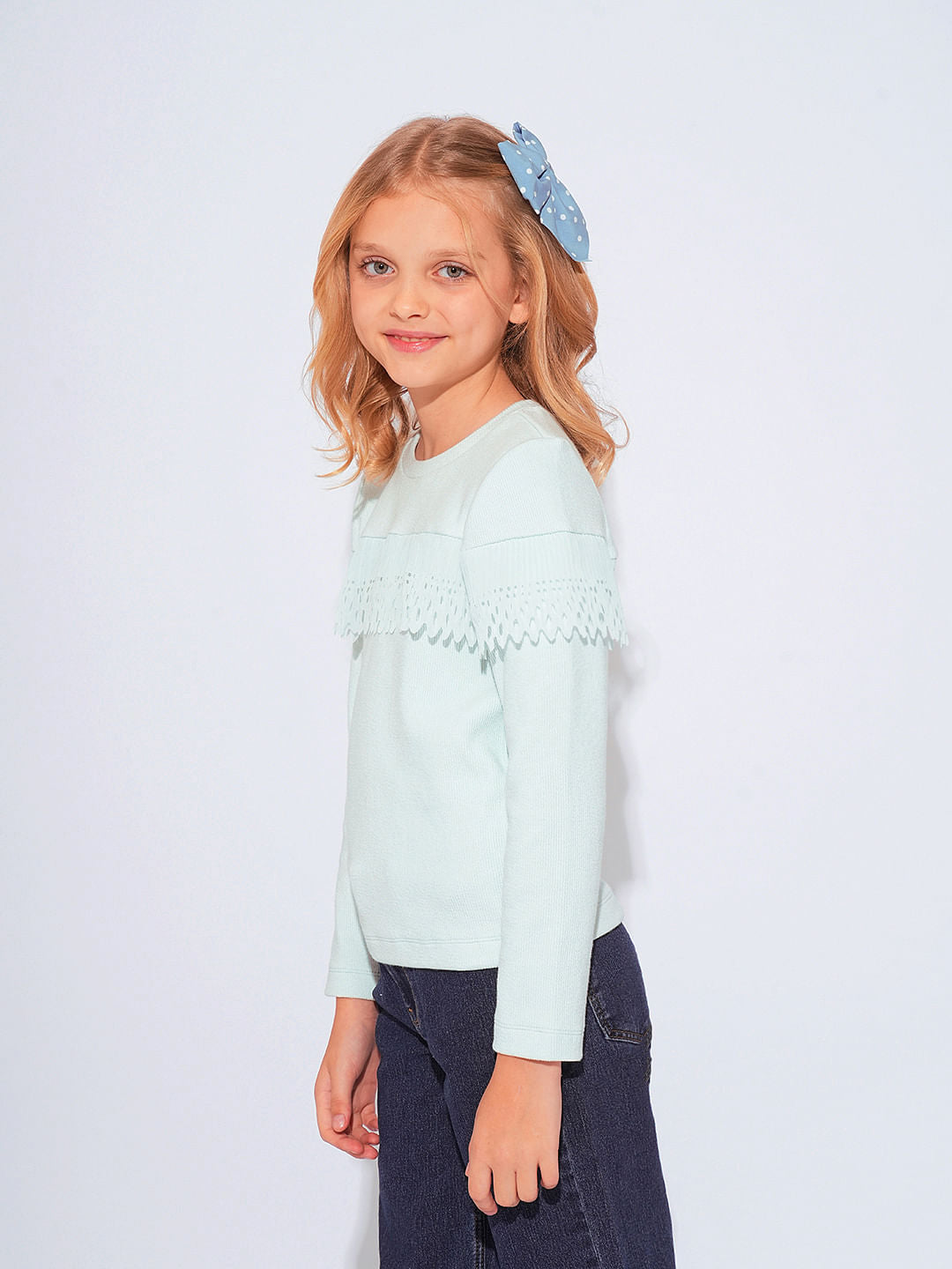 Girls Turquoise Full Sleeves Top - 4Y