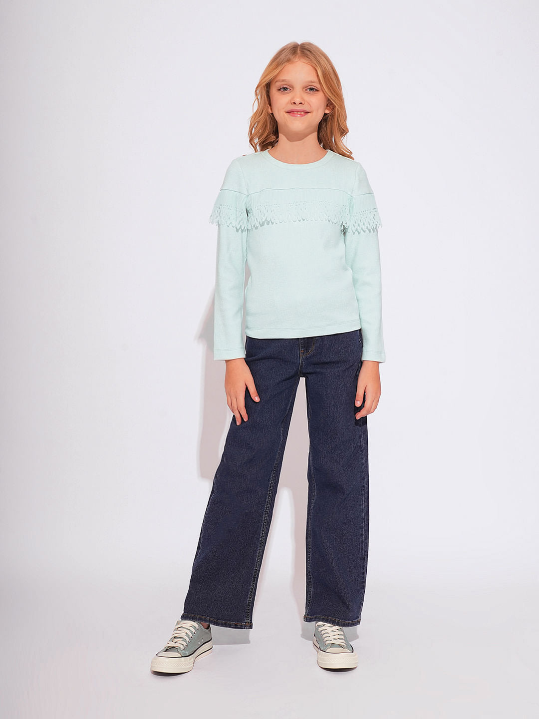 Girls Turquoise Full Sleeves Top