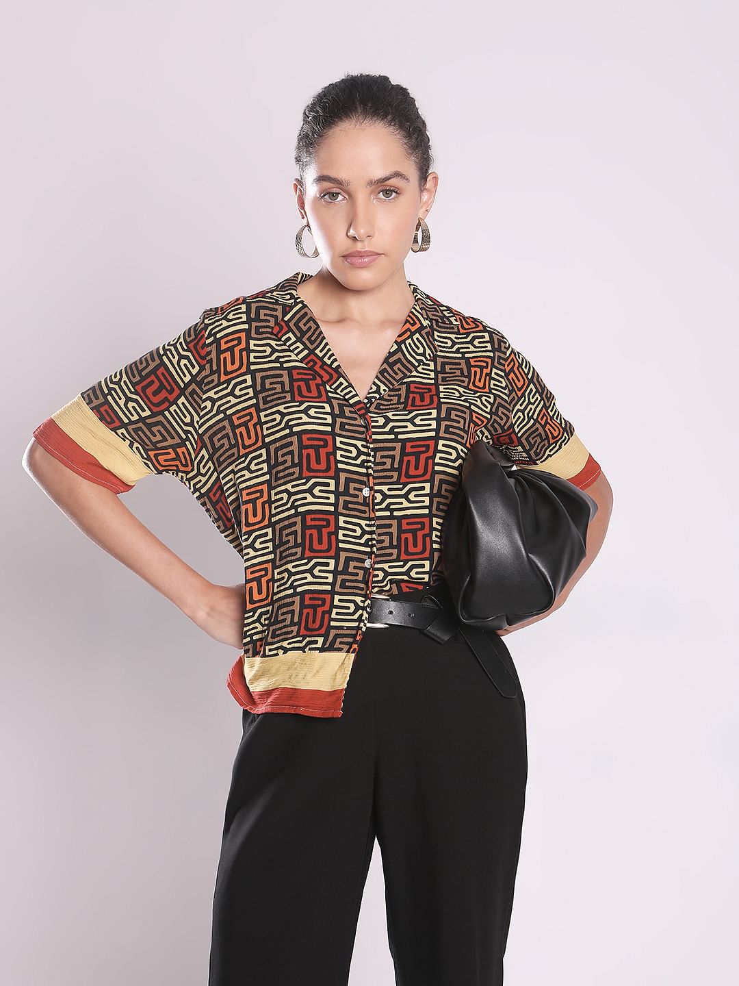 Brown Abstract Print Shirt