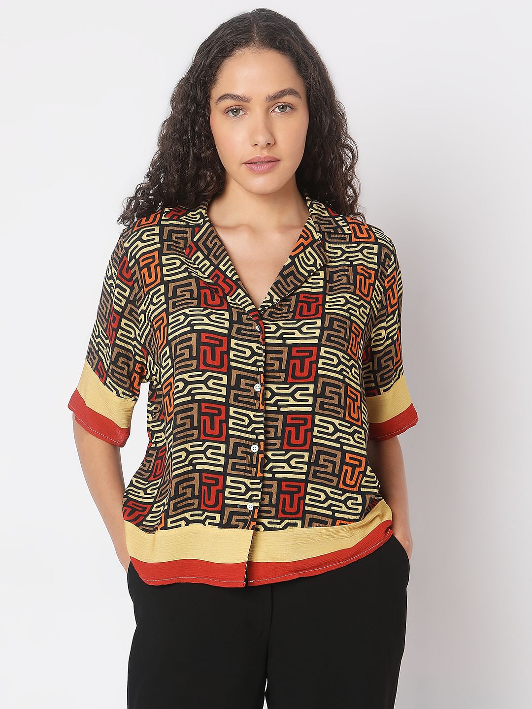Brown Abstract Print Shirt