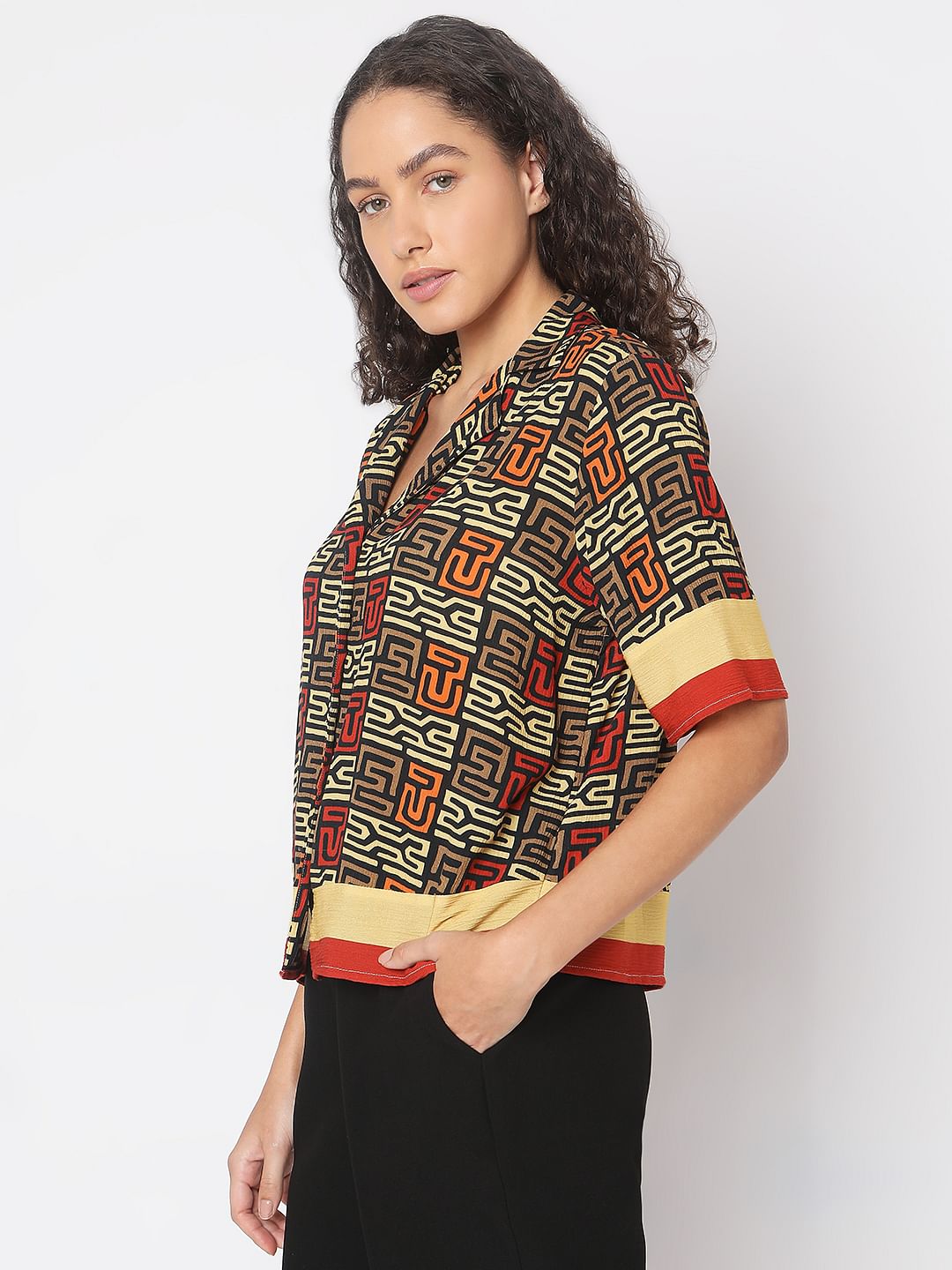 Brown Abstract Print Shirt