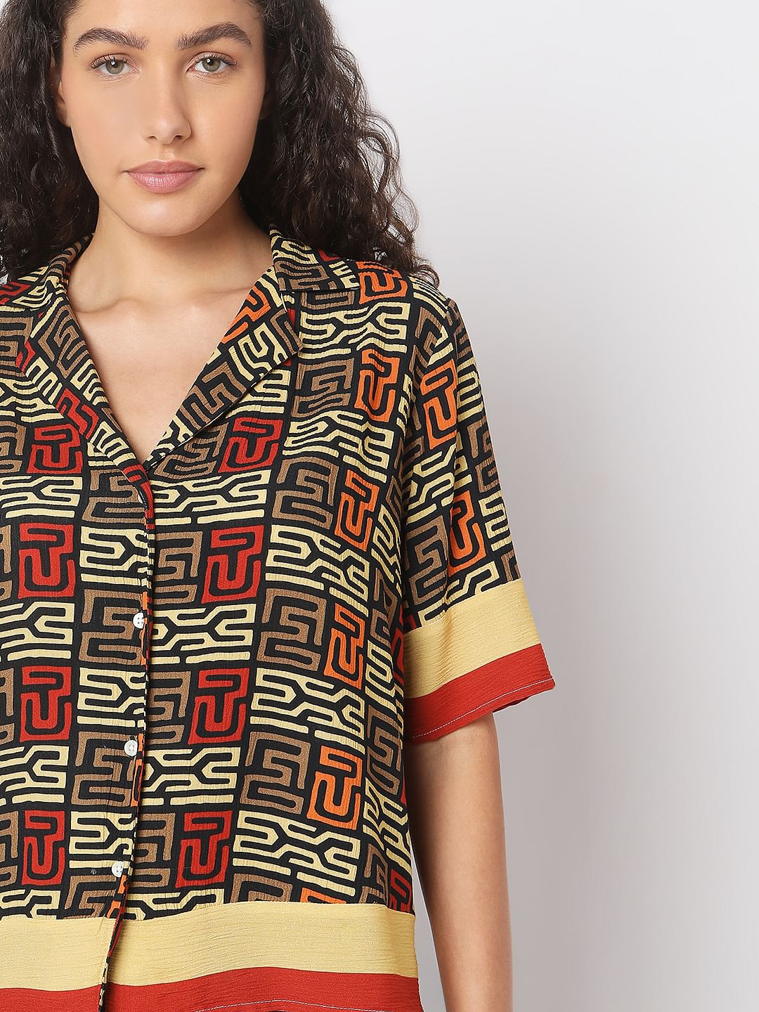 Brown Abstract Print Shirt