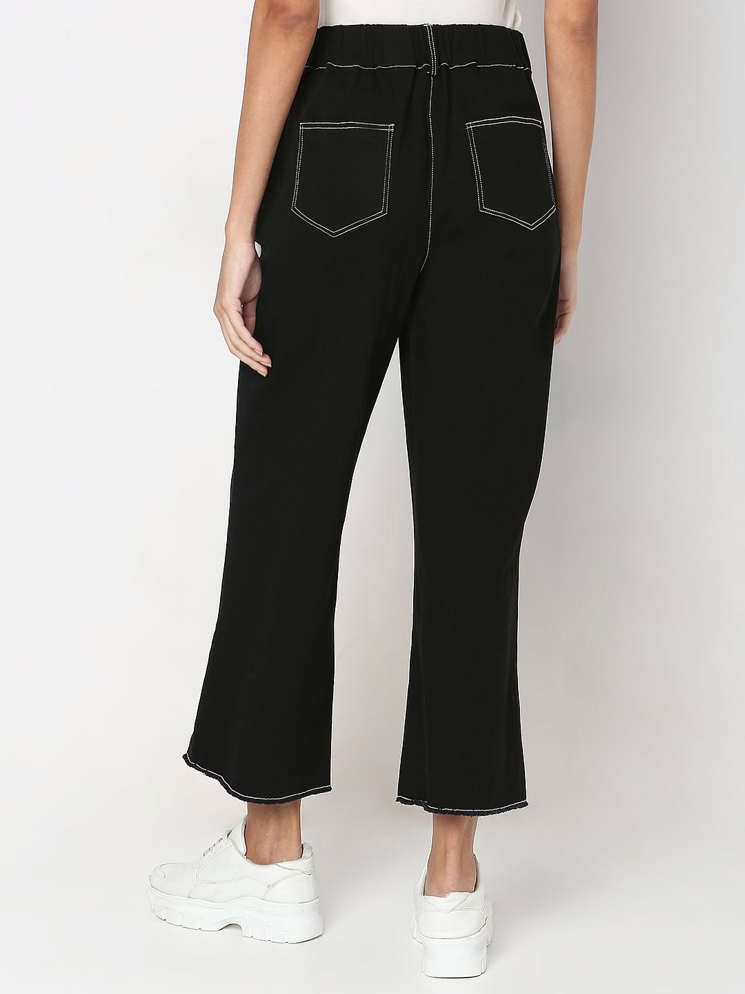 Black Wide Leg Stich Line Jeans
