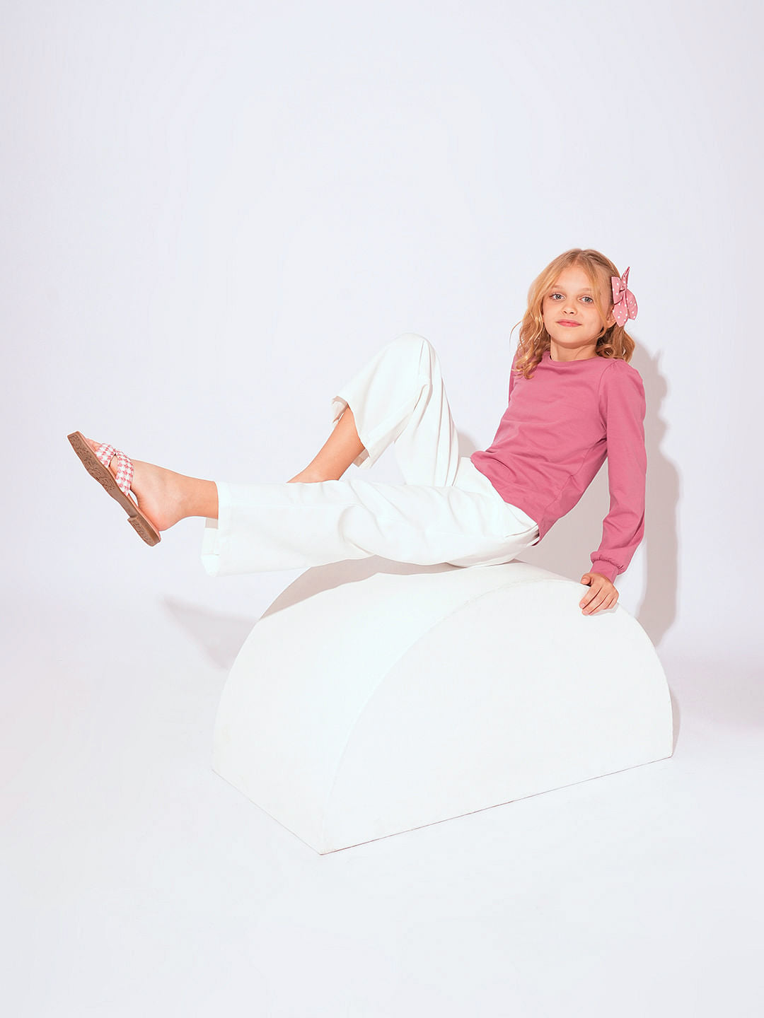 Girls White Button Detail Pants