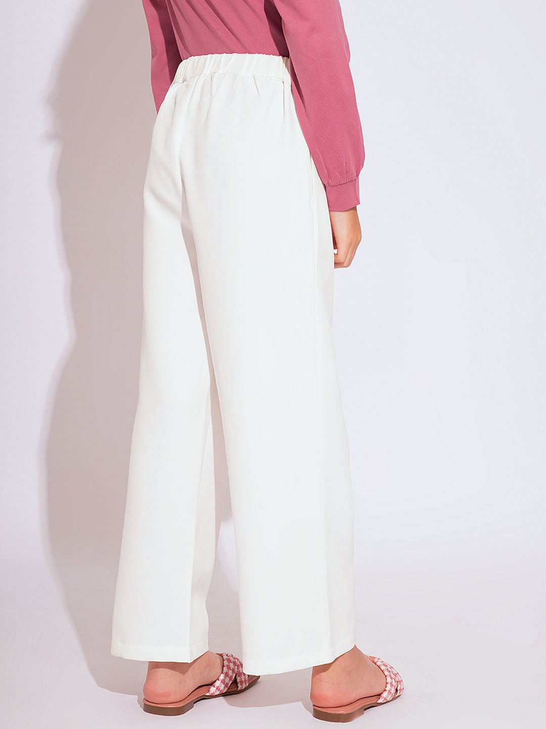 Girls White Button Detail Pants
