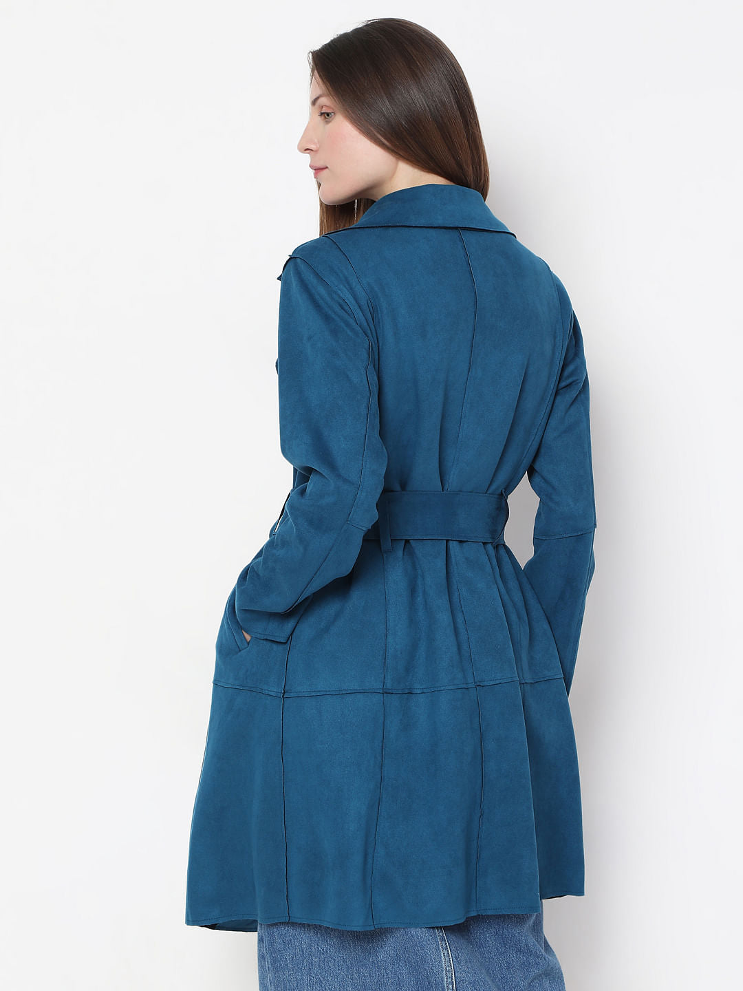 Blue Suede Long Coat