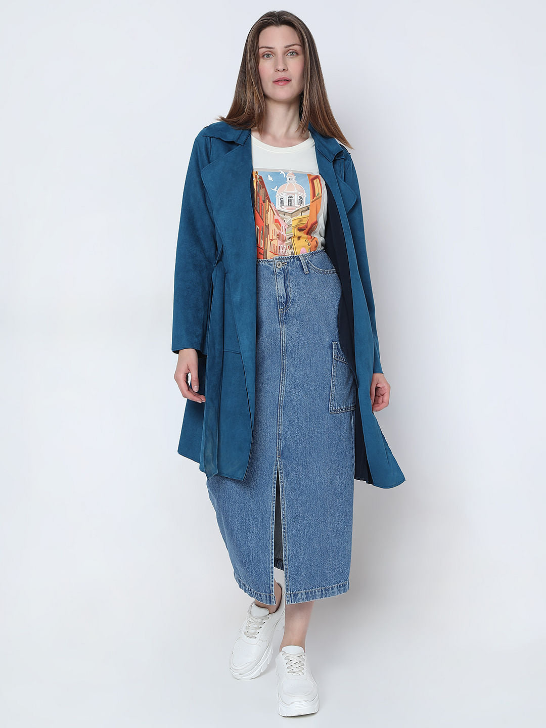 Blue Suede Long Coat