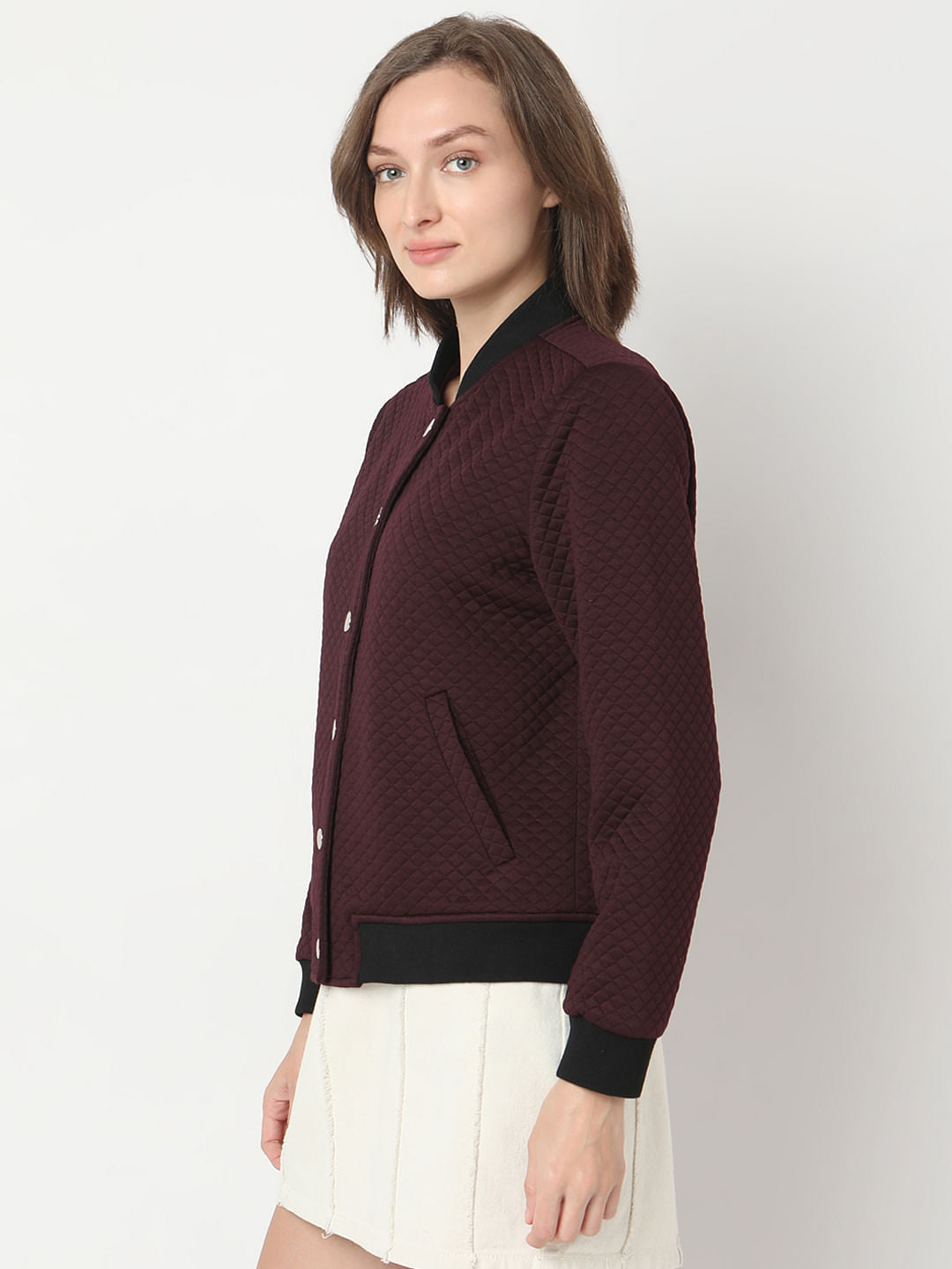 Maroon Quilted Bomber Jacket