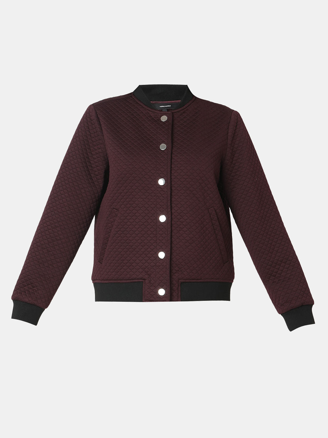 Maroon Quilted Bomber Jacket