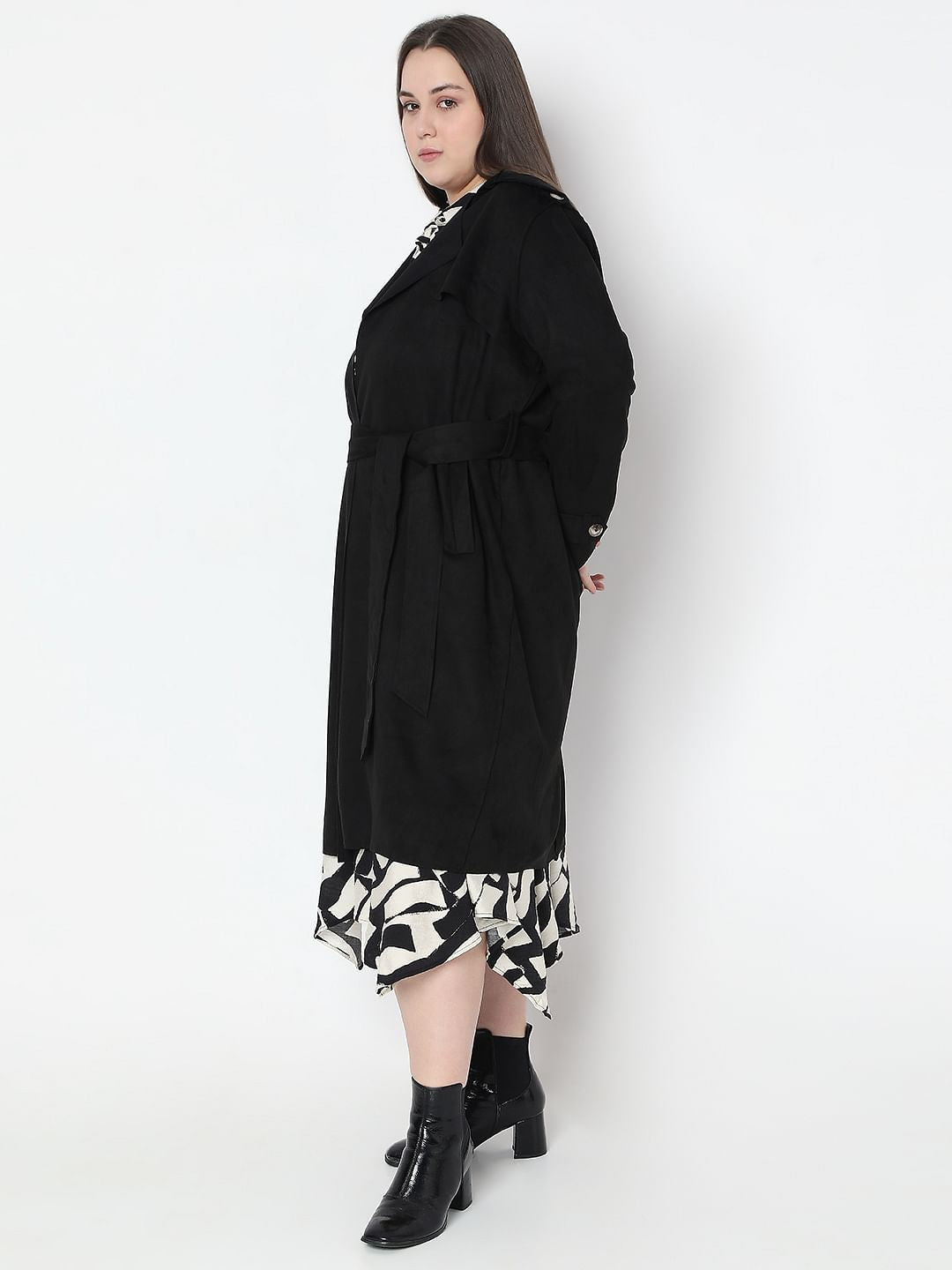 Curve Black Suede Long Coat
