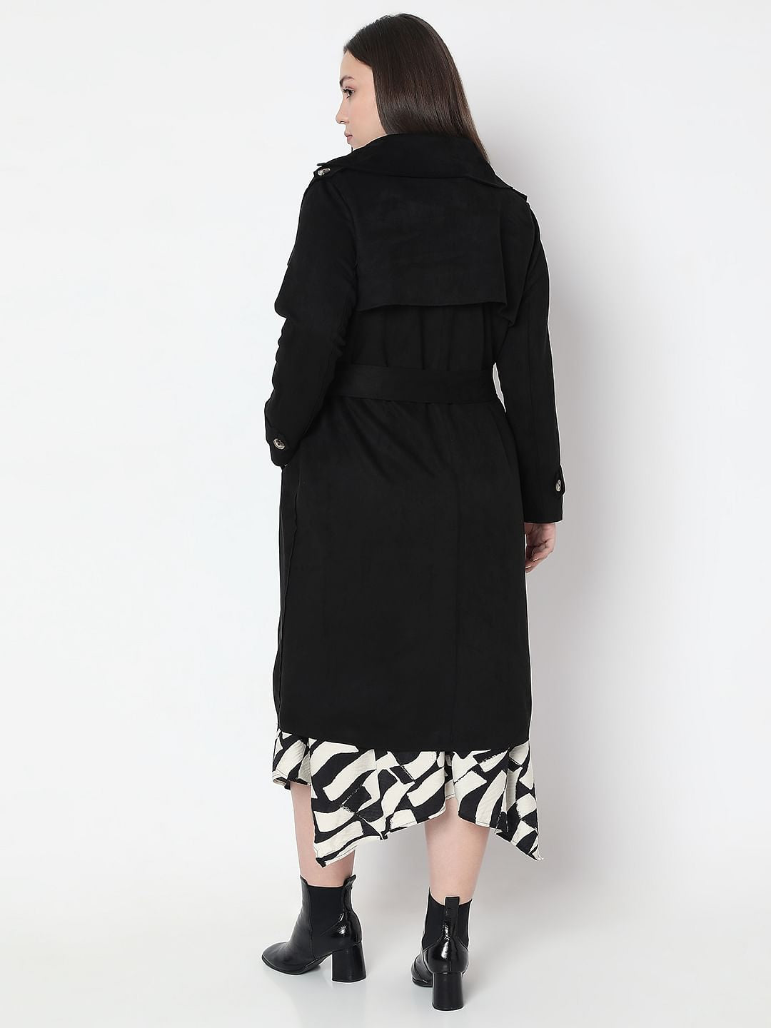 Curve Black Suede Long Coat