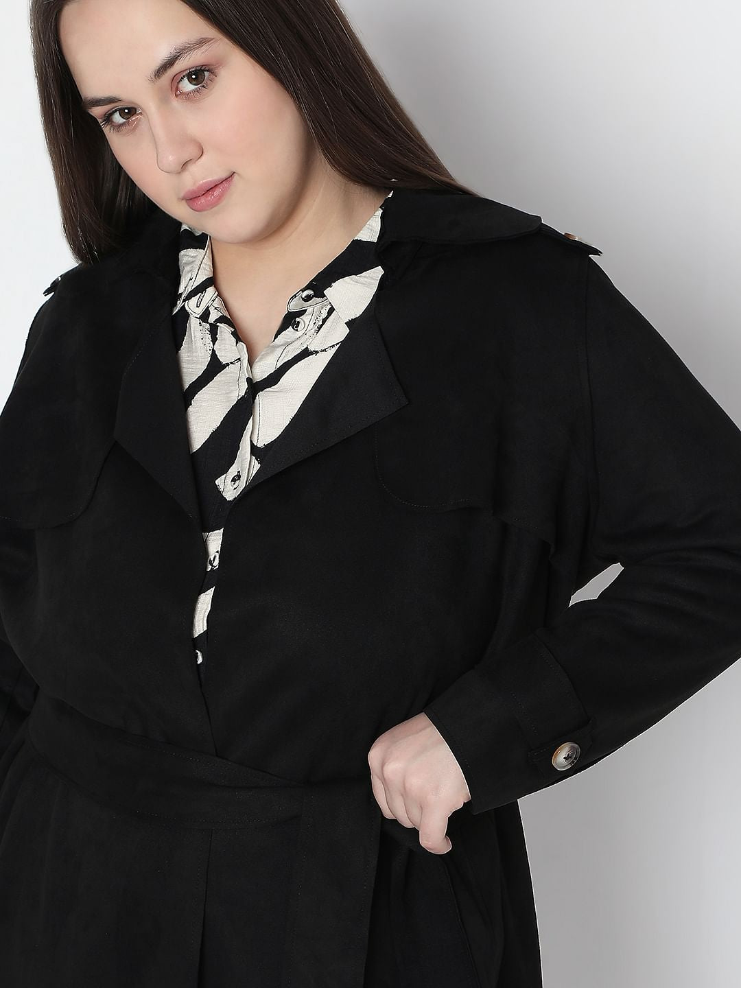 Curve Black Suede Long Coat