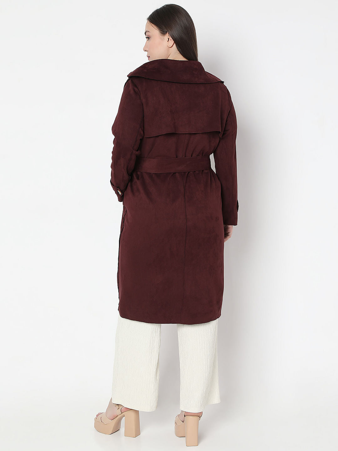 Curve Chocolate Brown Suede Long Coat