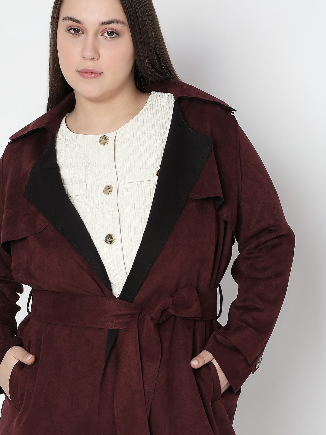 Curve Chocolate Brown Suede Long Coat