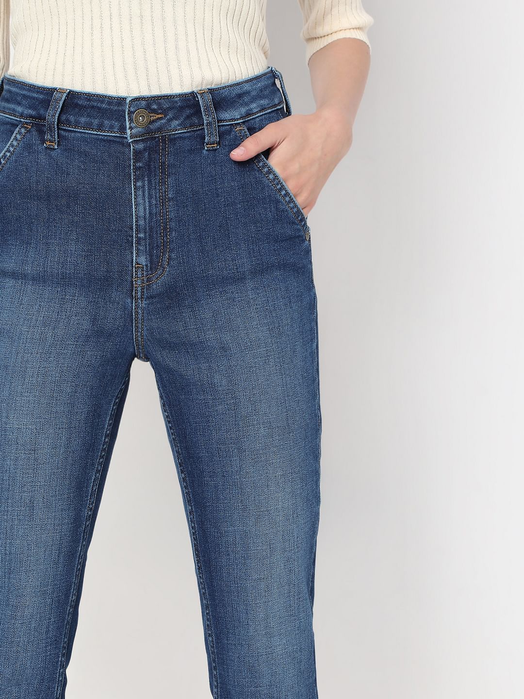 Dark Blue High Rise Straight Fit Jeans