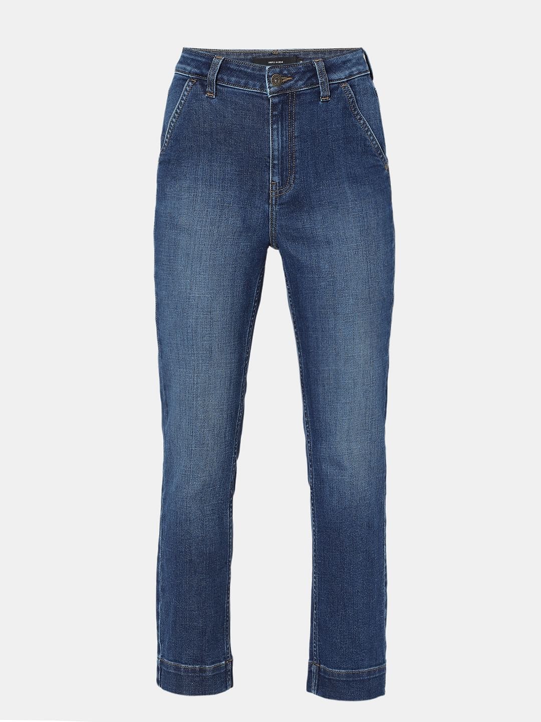 Dark Blue High Rise Straight Fit Jeans