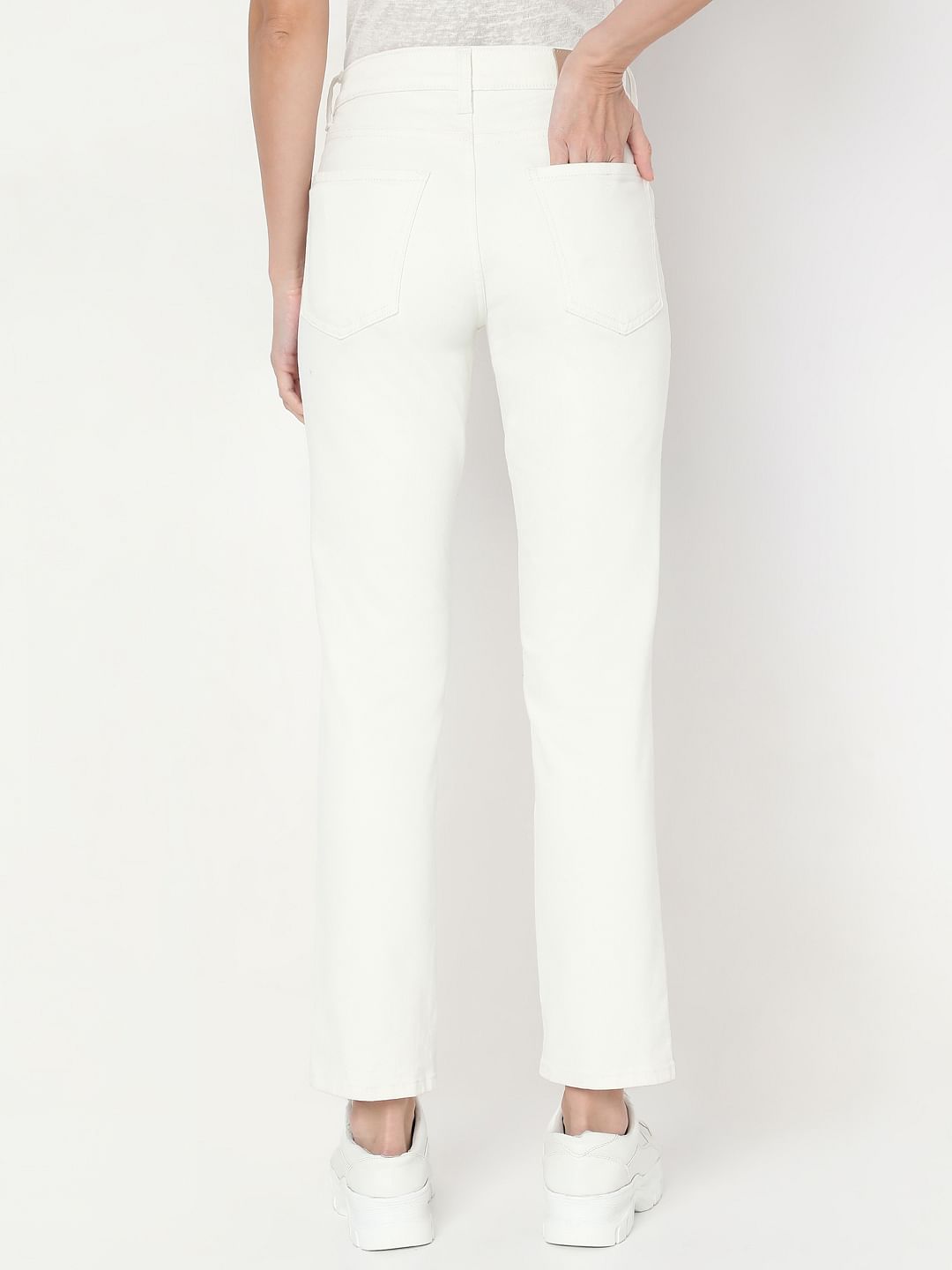 White Mid Rise Straight Fit Jeans