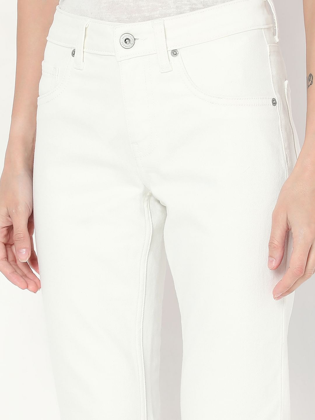 White Mid Rise Straight Fit Jeans