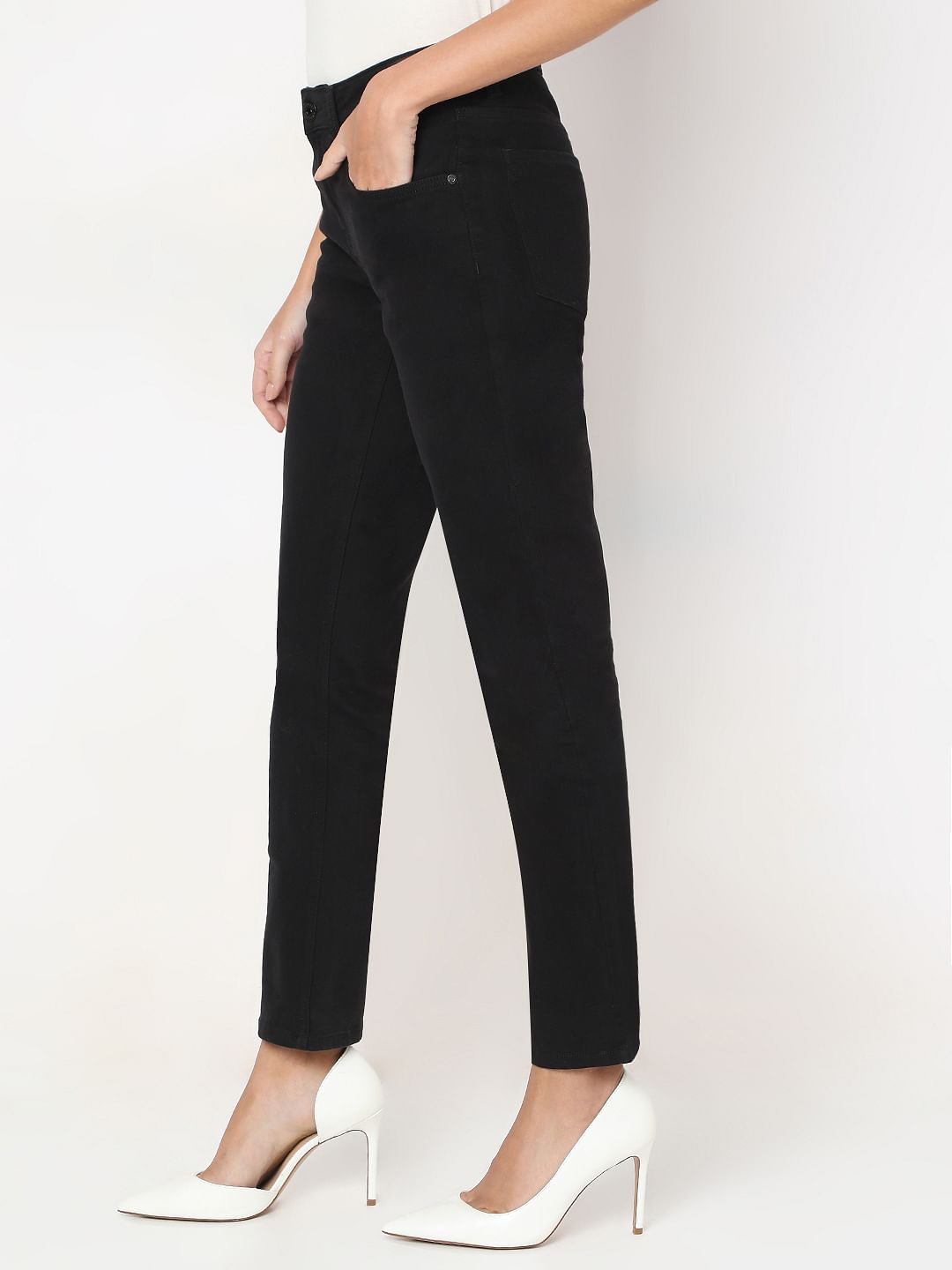 Black Mid Rise Straight Fit Jeans