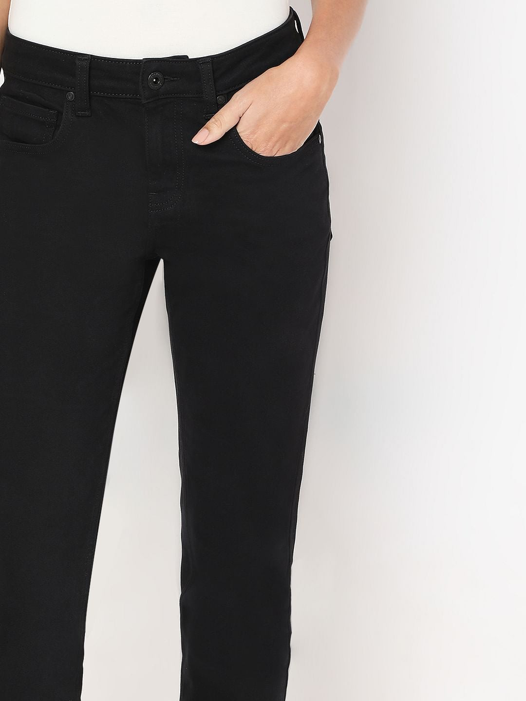 Black Mid Rise Straight Fit Jeans