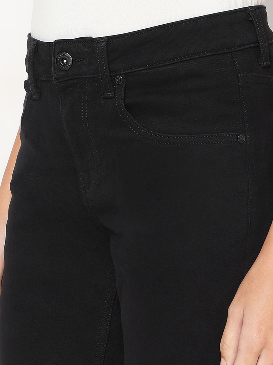 Black Mid Rise Straight Fit Jeans