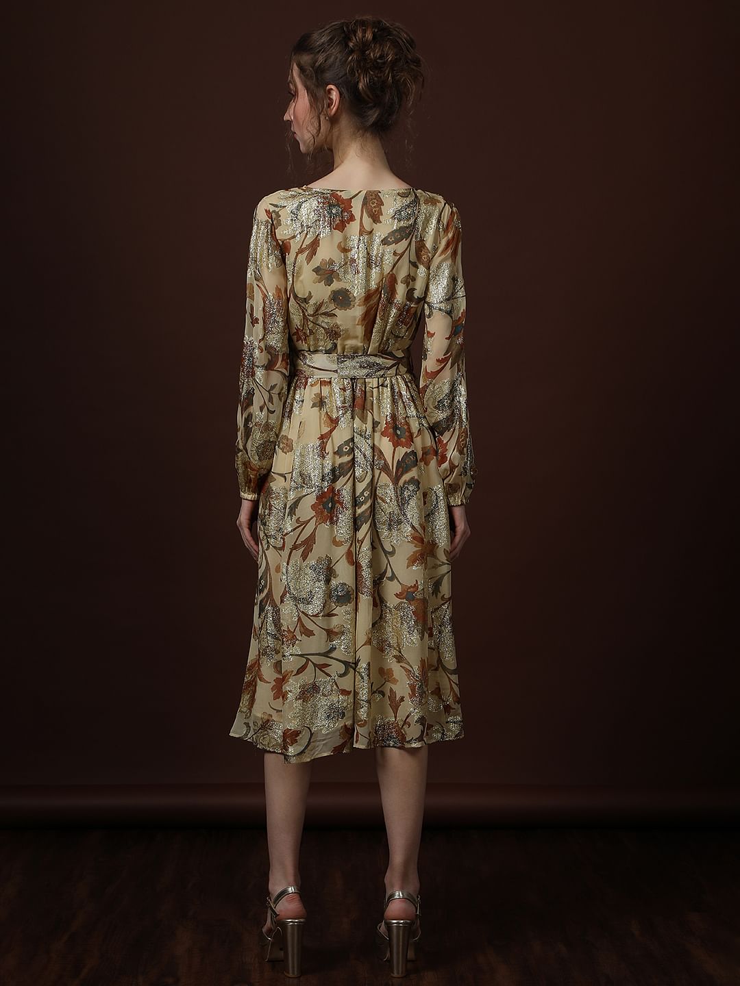 Ecru Floral Print Midi Dress