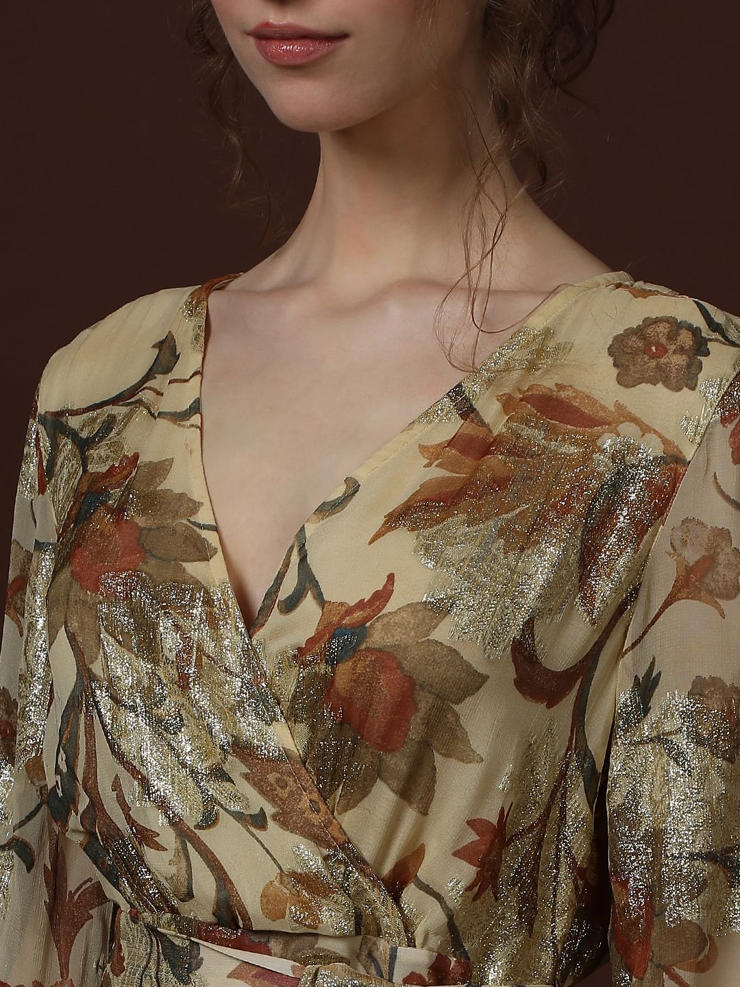 Ecru Floral Print Midi Dress