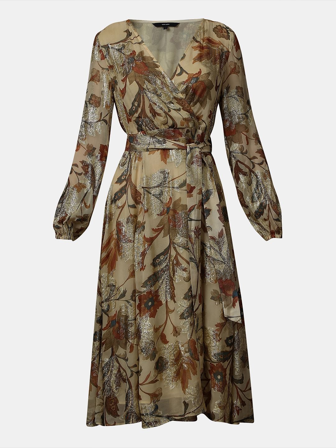 Ecru Floral Print Midi Dress