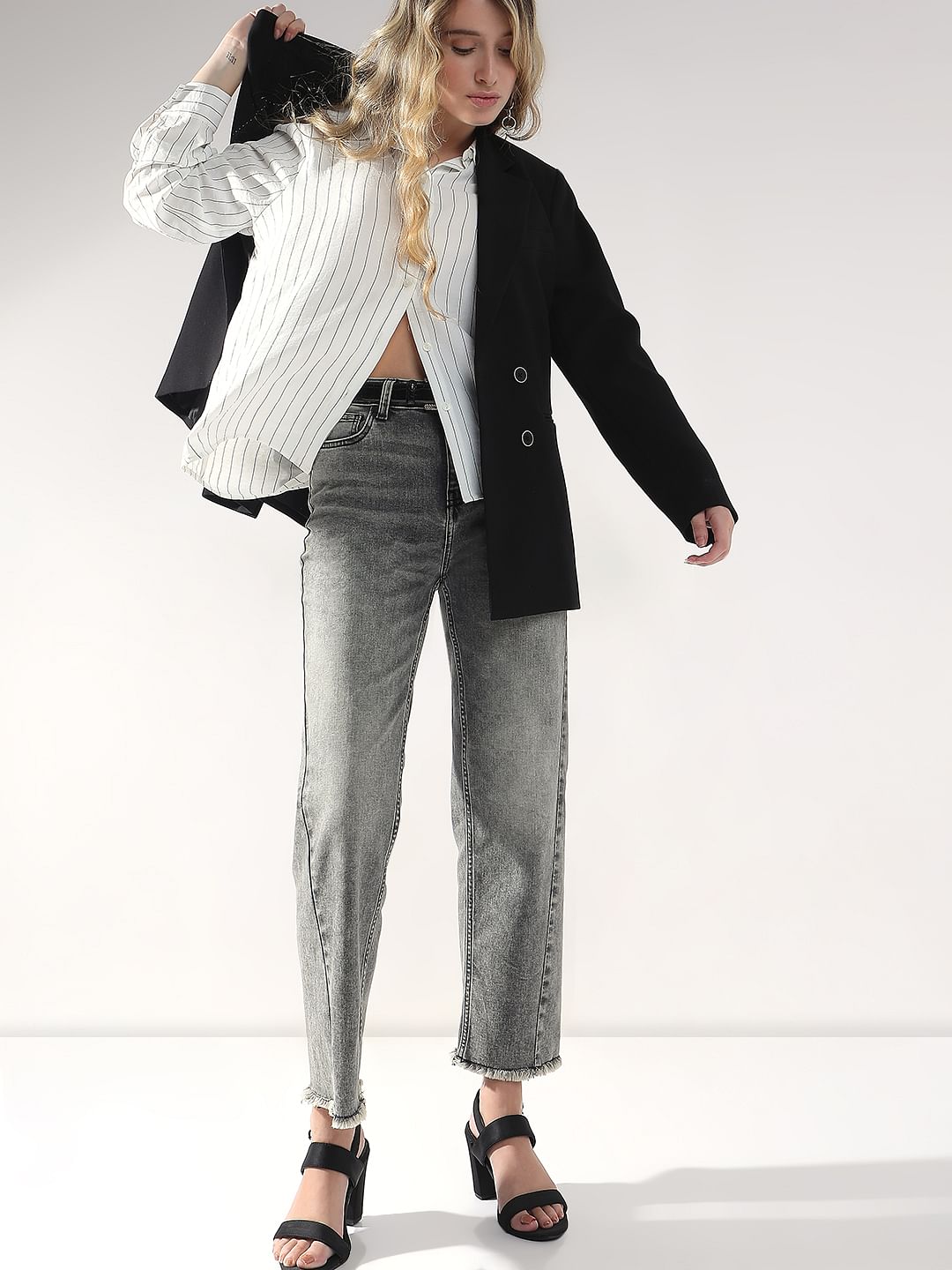 Grey Wide Leg High Rise Jeans