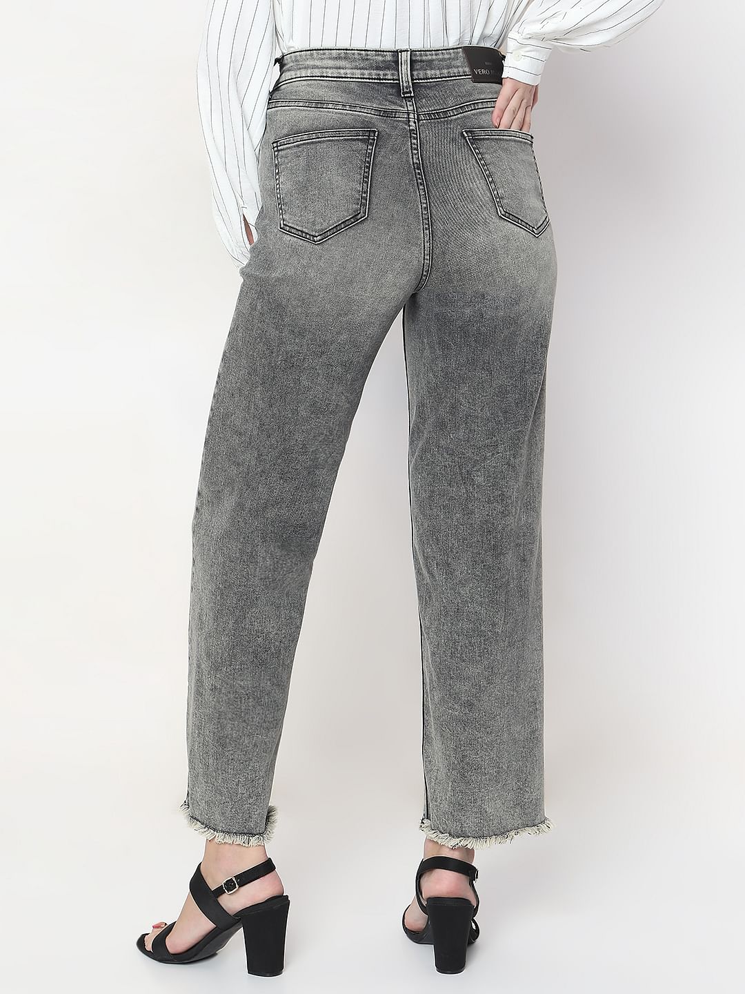 Grey Wide Leg High Rise Jeans