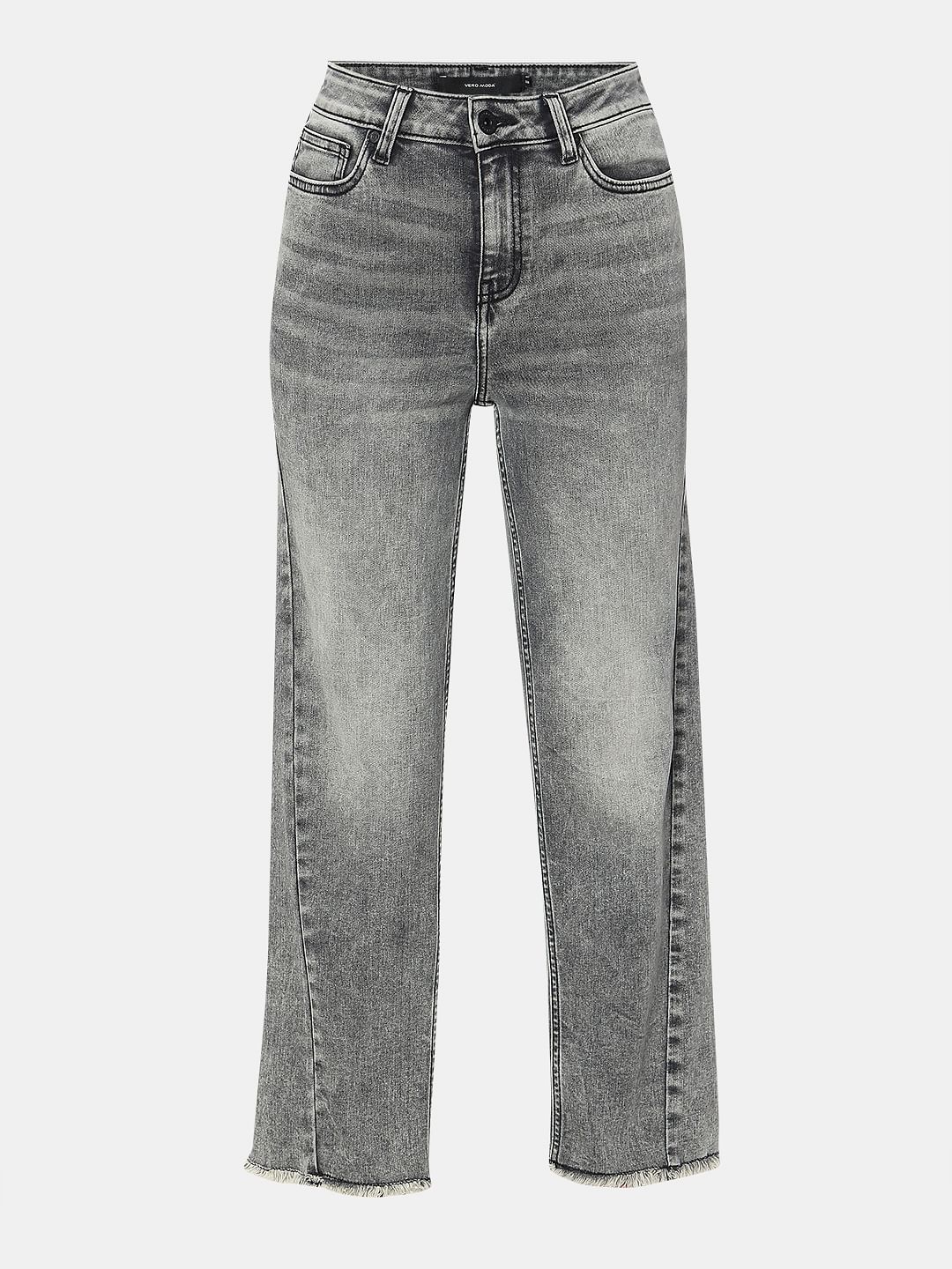 grey high waisted wide leg jeans