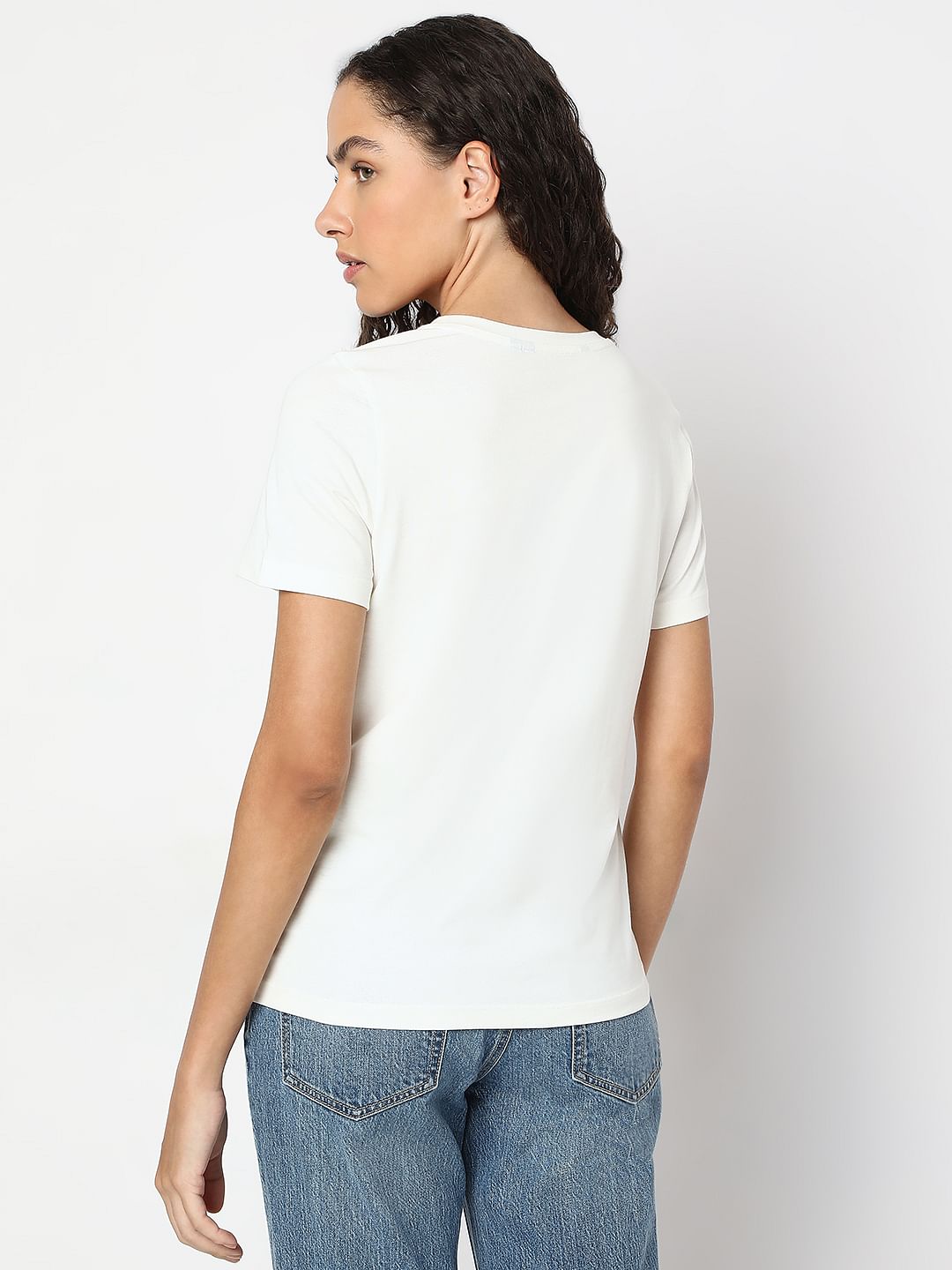 White Graphic Print Cotton T-Shirt