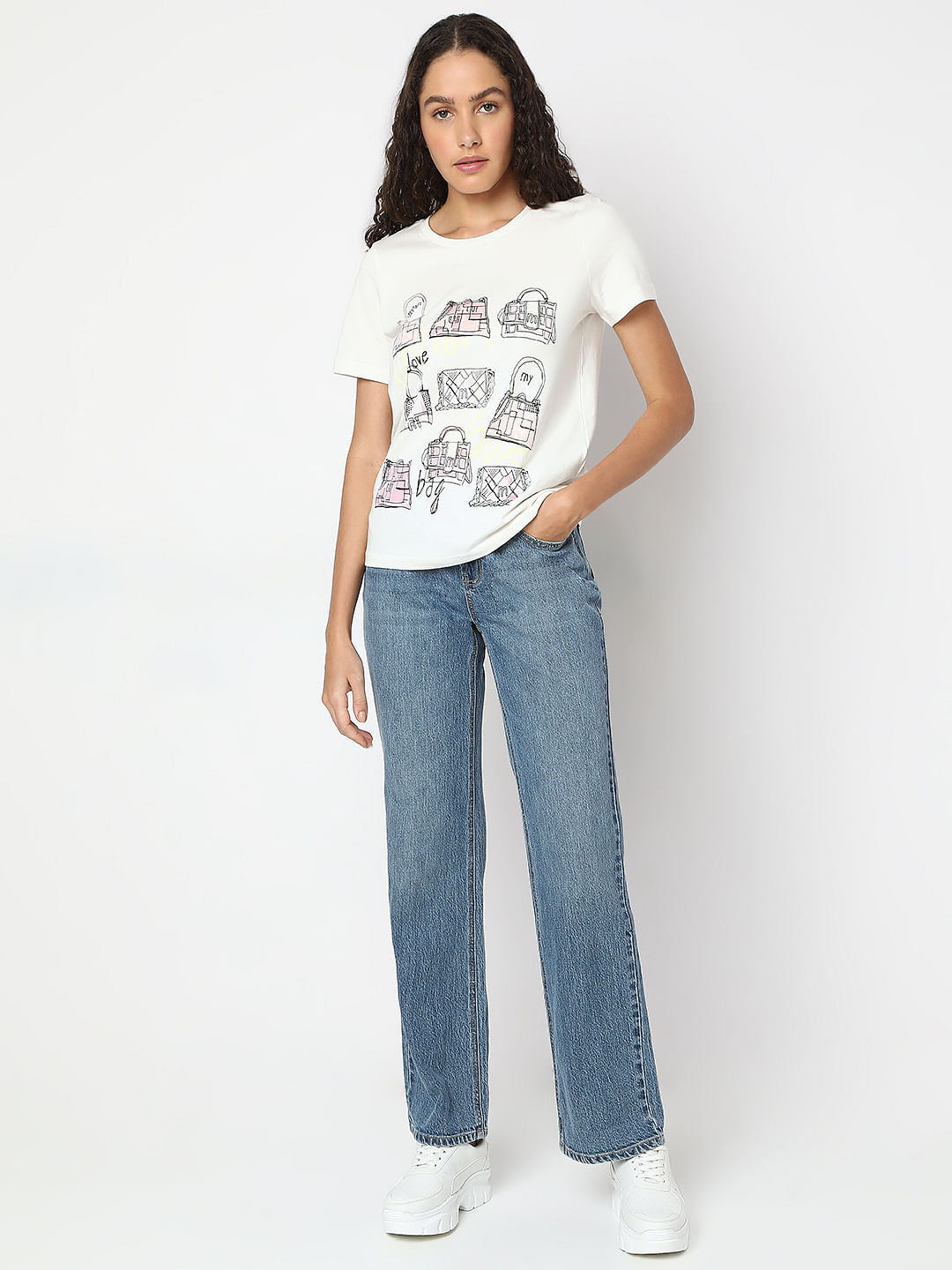 White Graphic Print Cotton T-Shirt