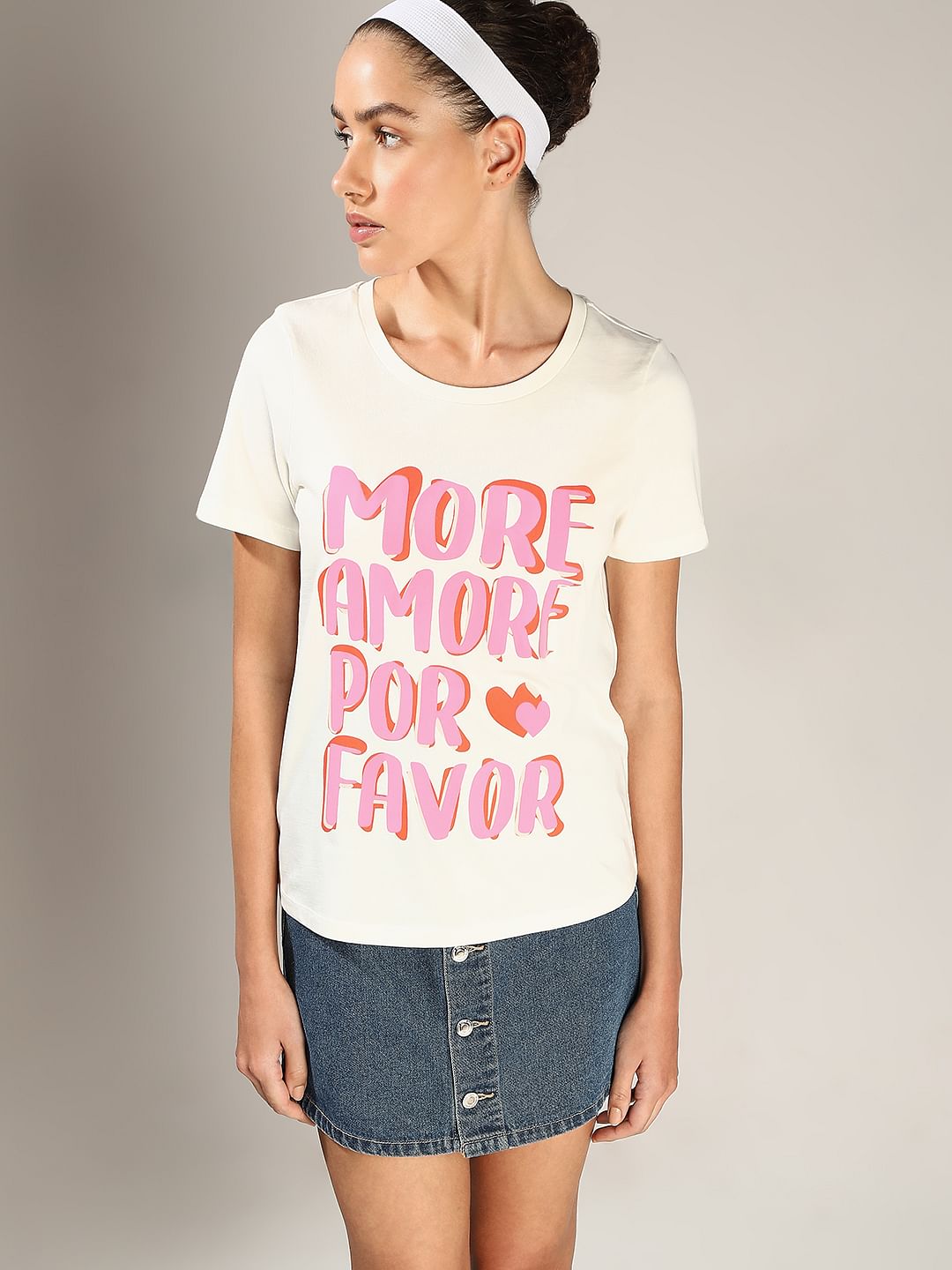 White Typographic Print Cotton T-Shirt
