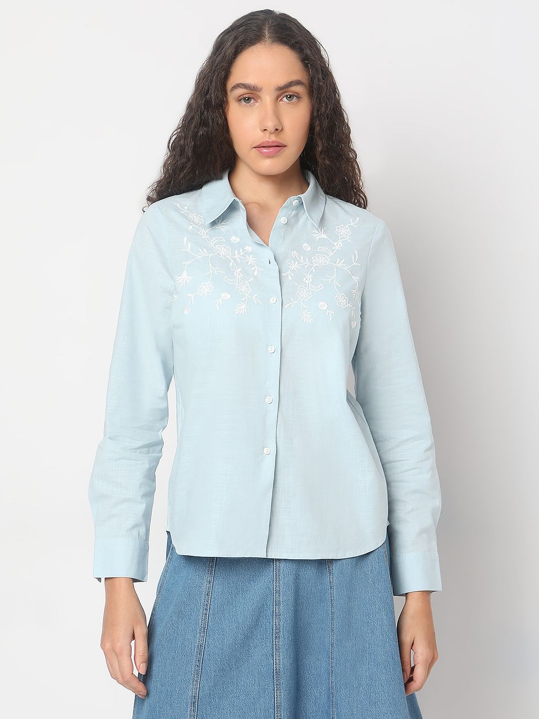 Light Blue Embroidered Cotton Shirt