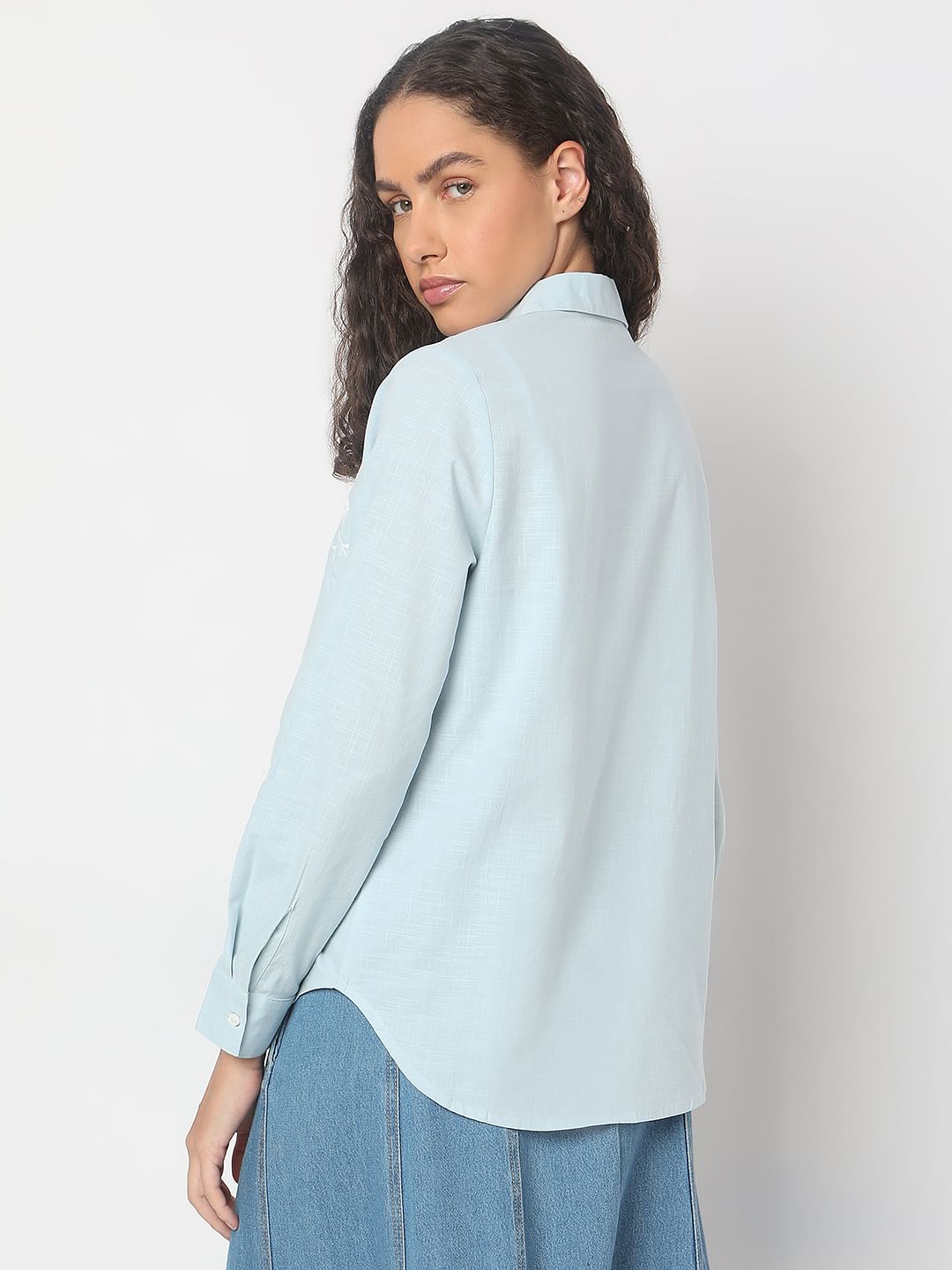 Light Blue Embroidered Cotton Shirt