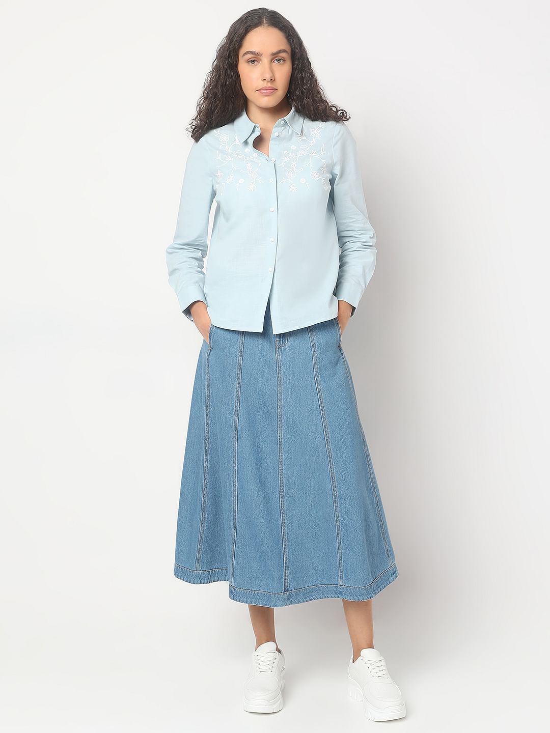 Light Blue Embroidered Cotton Shirt