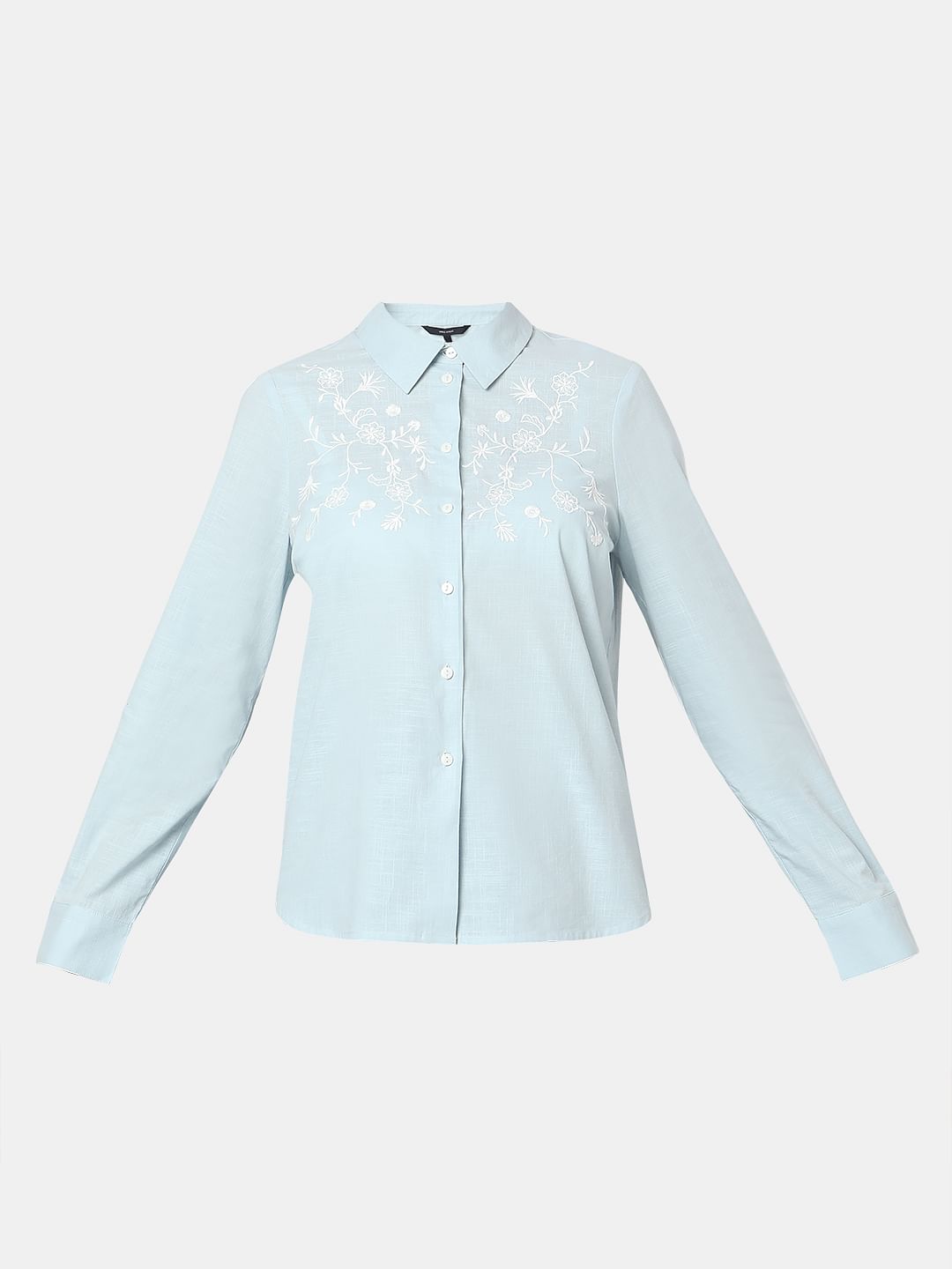 Light Blue Embroidered Cotton Shirt